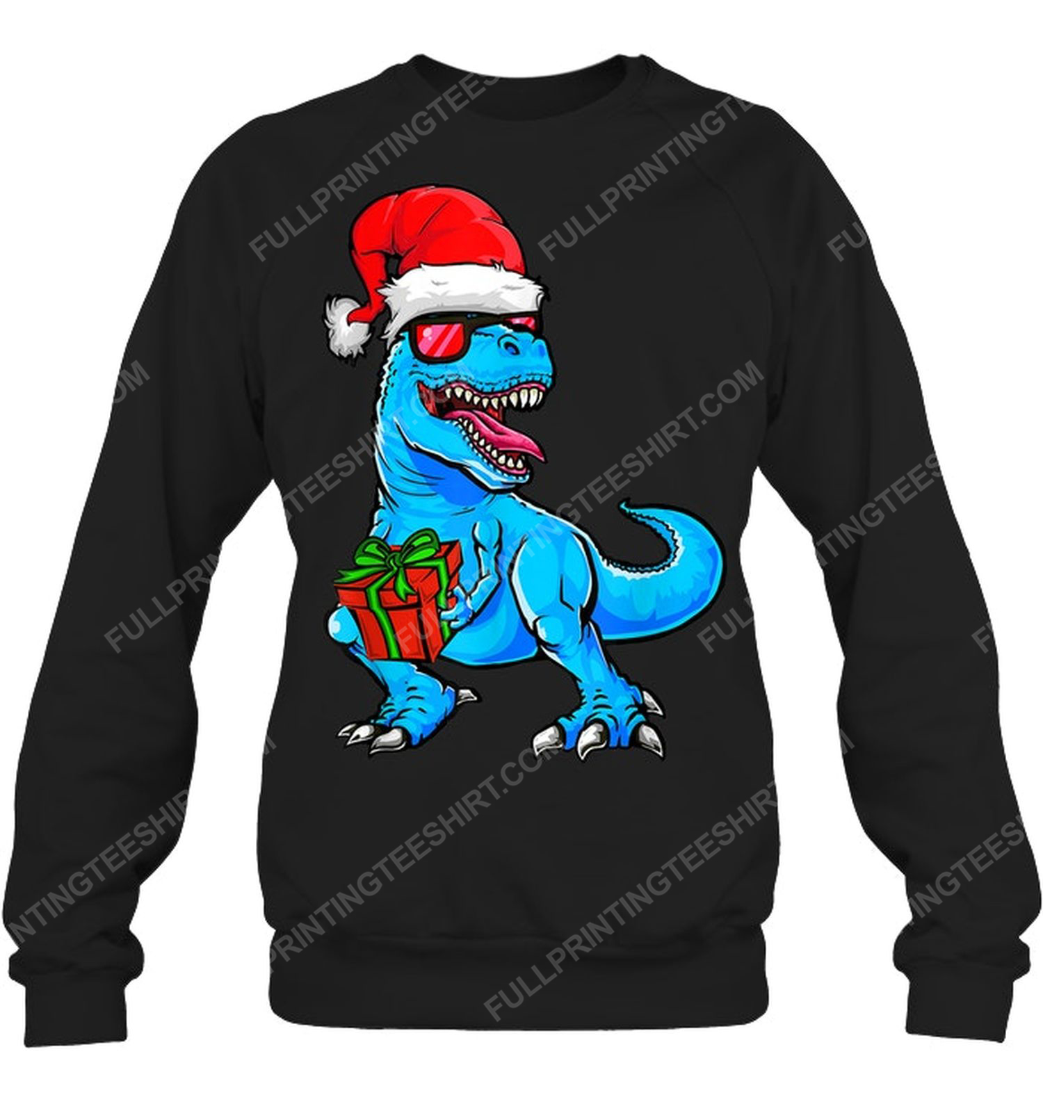 Christmas time dinosaur with santa hat sweatshirt