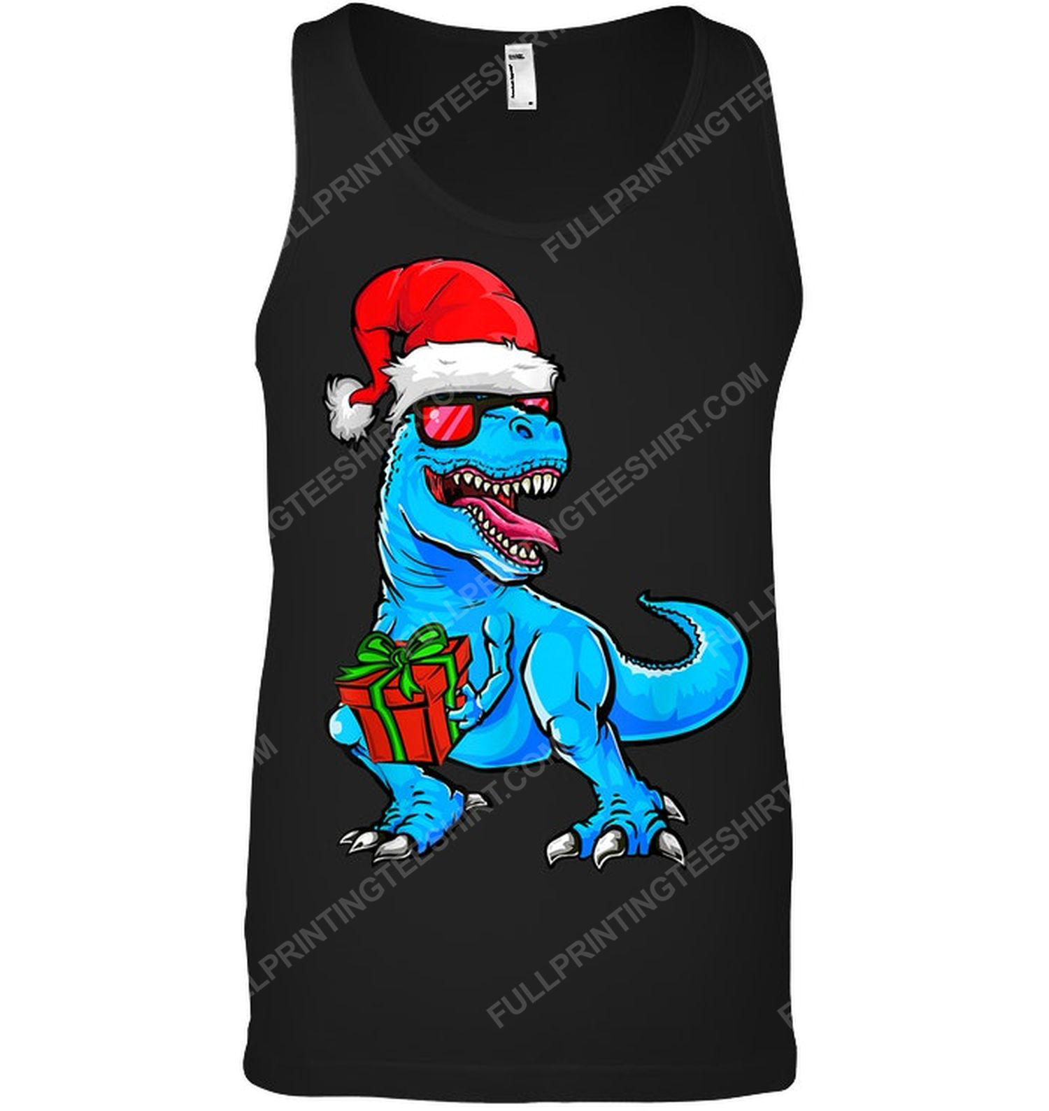 Christmas time dinosaur with santa hat tank top