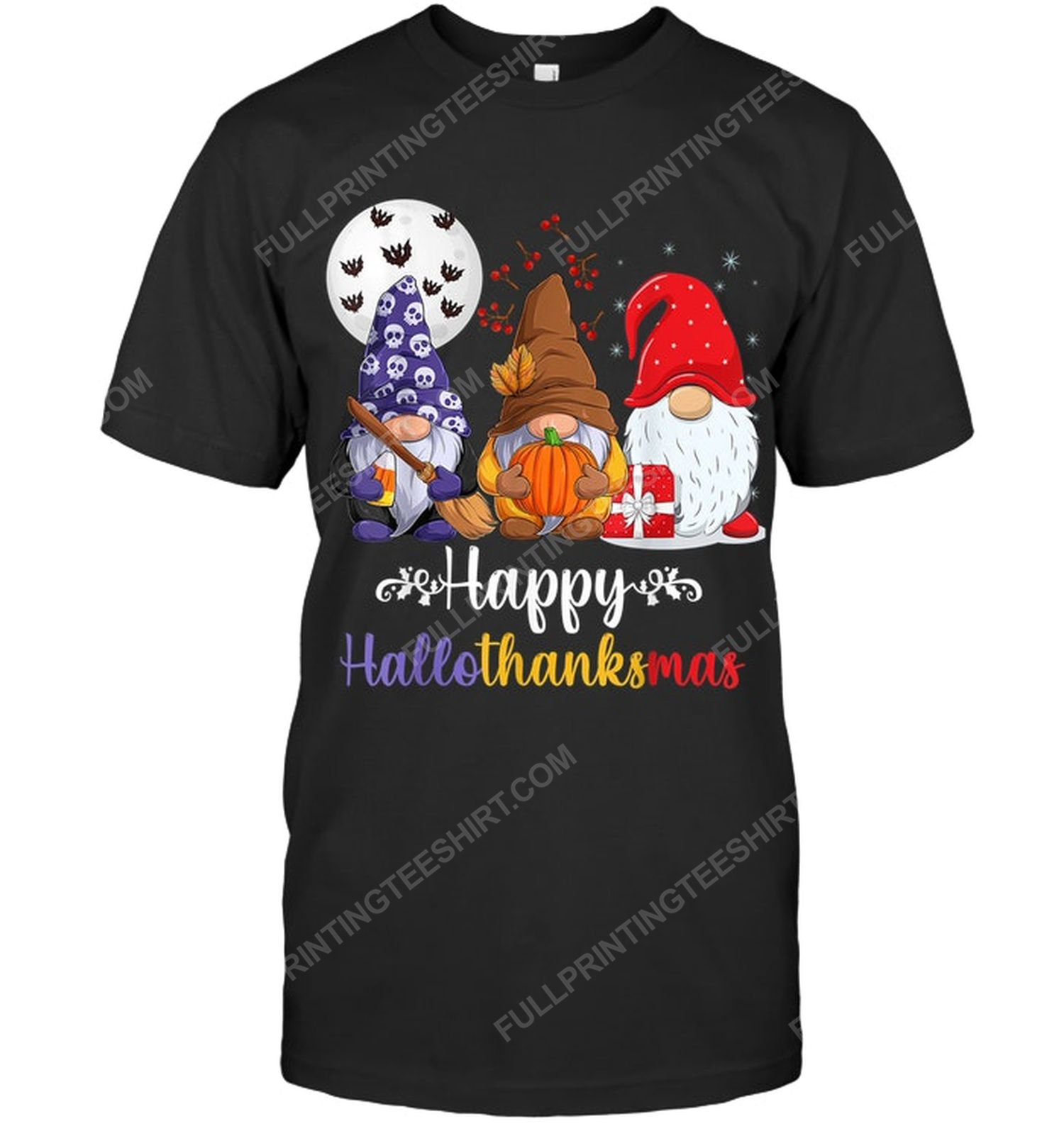 Christmas time happy hallothanksmas gnomes tshirt