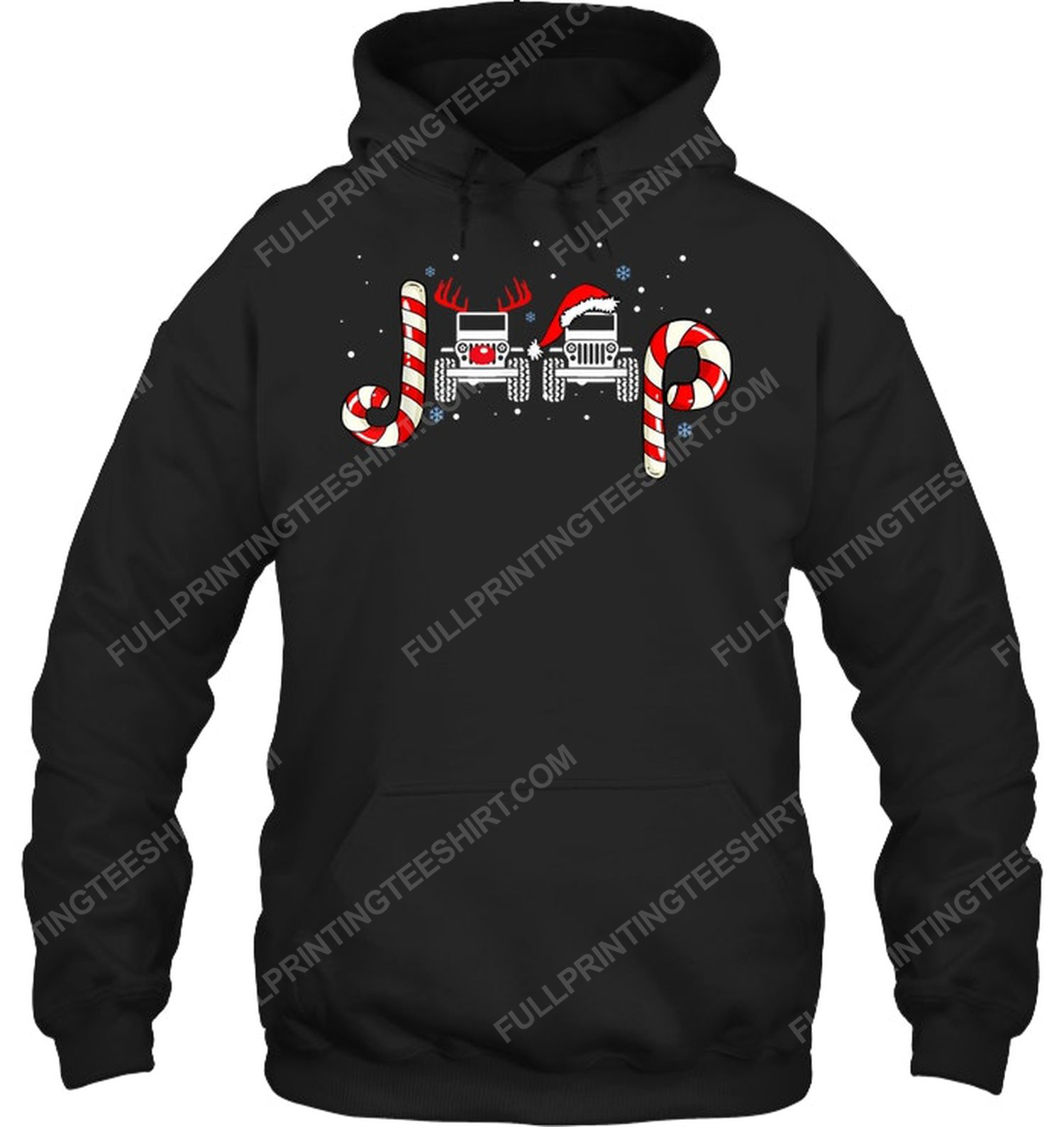 Christmas time jeep car and candy cane hoodie