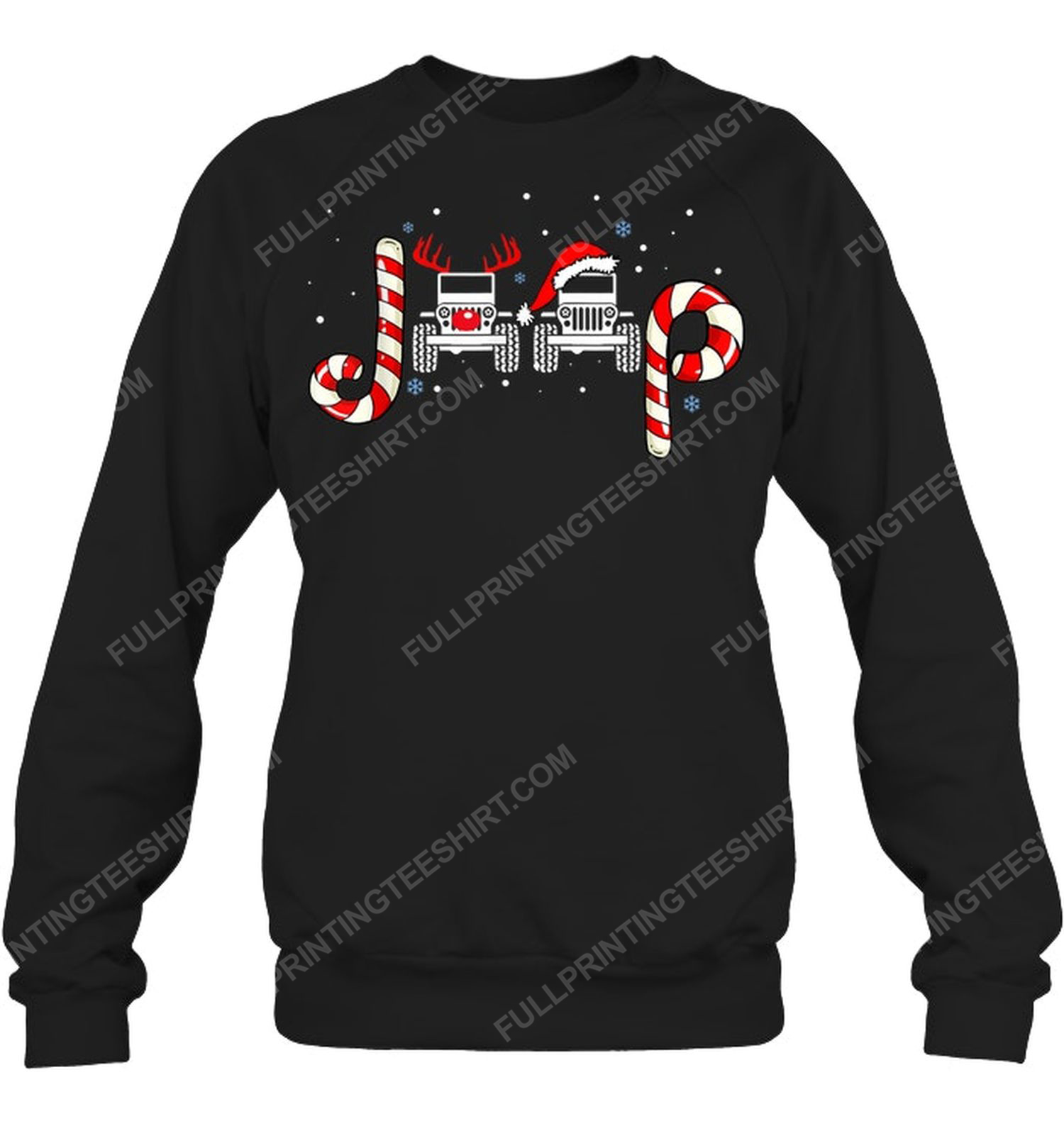 Christmas time jeep car and candy cane sweatshirt