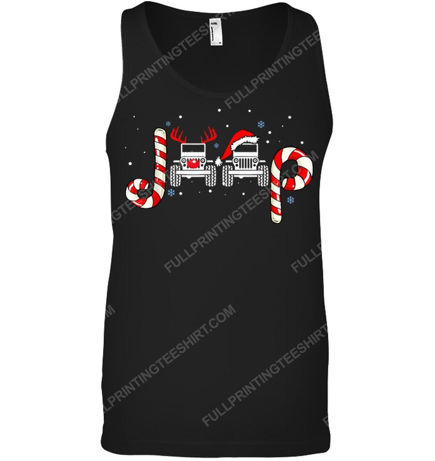 Christmas time jeep car and candy cane tank top