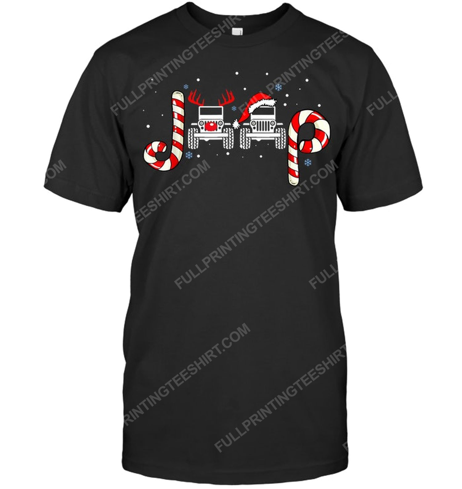 Christmas time jeep car and candy cane tshirt