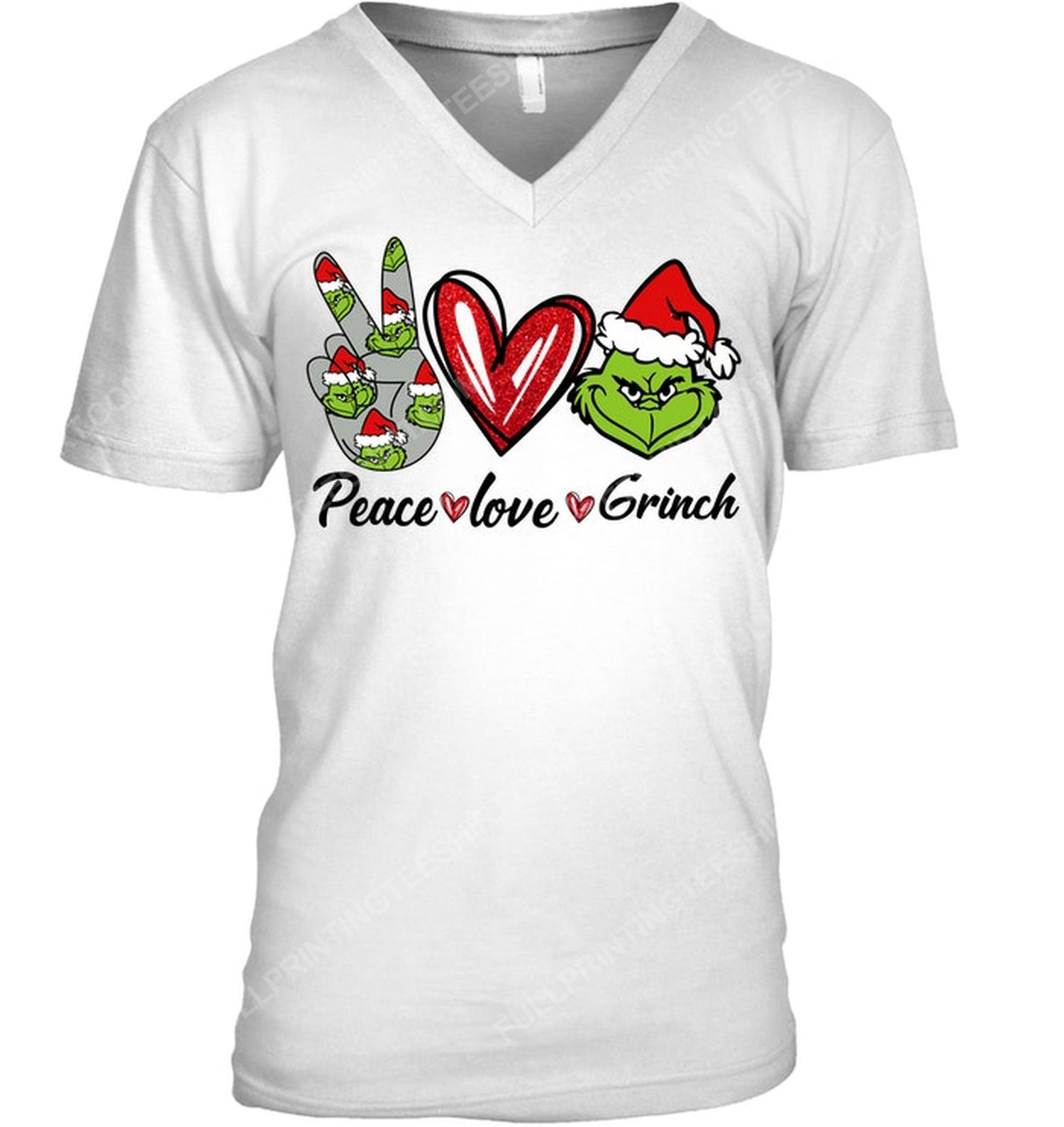 Christmas time peace love and grinch v-neck