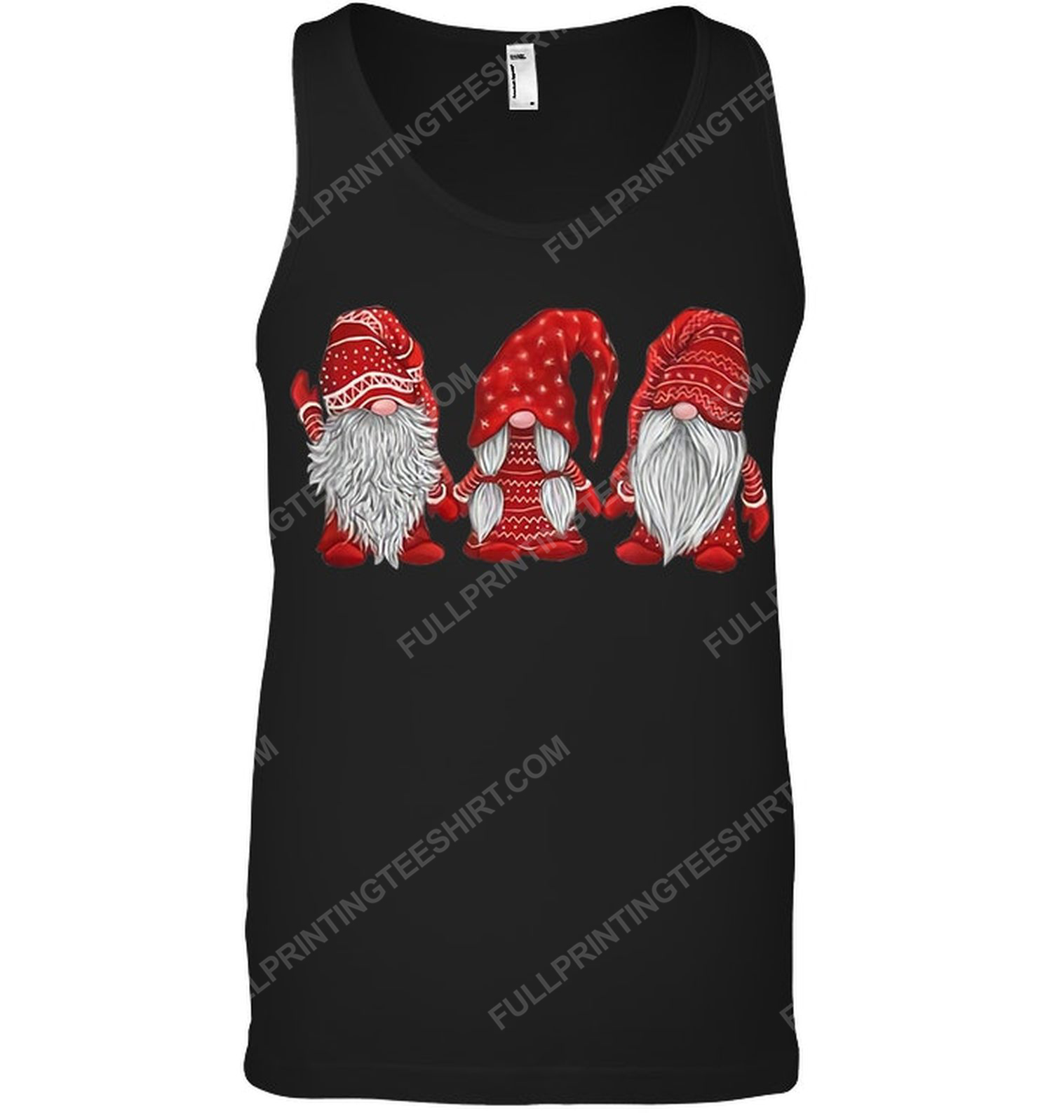 Christmas time red three nordic gnomes tank top