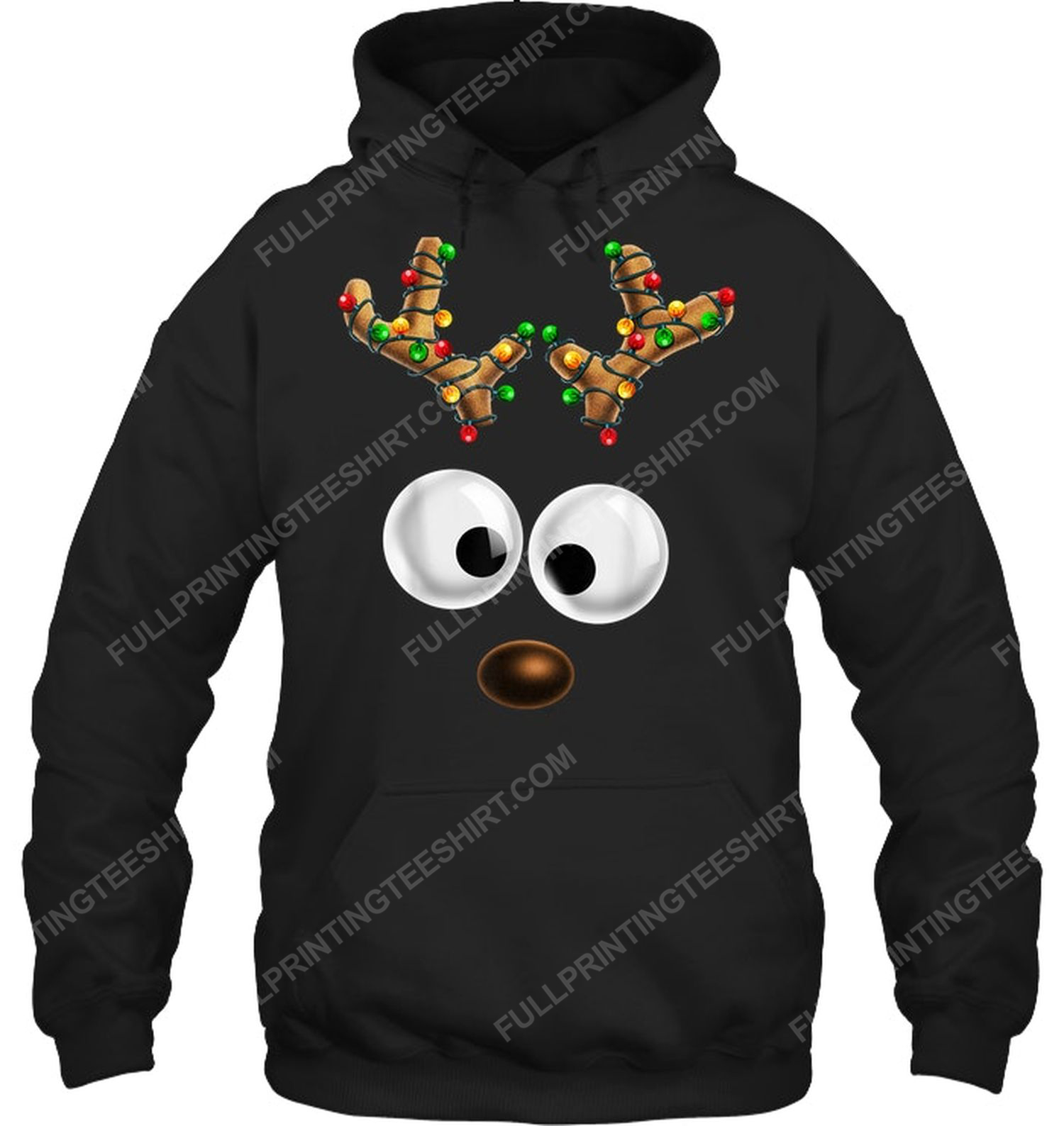 Christmas time reindeer face with christmas light hoodie