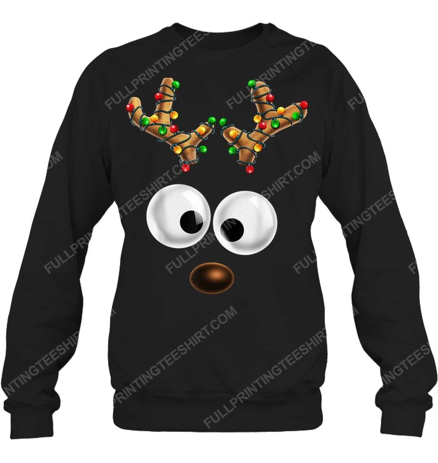 Christmas time reindeer face with christmas light sweatshirt