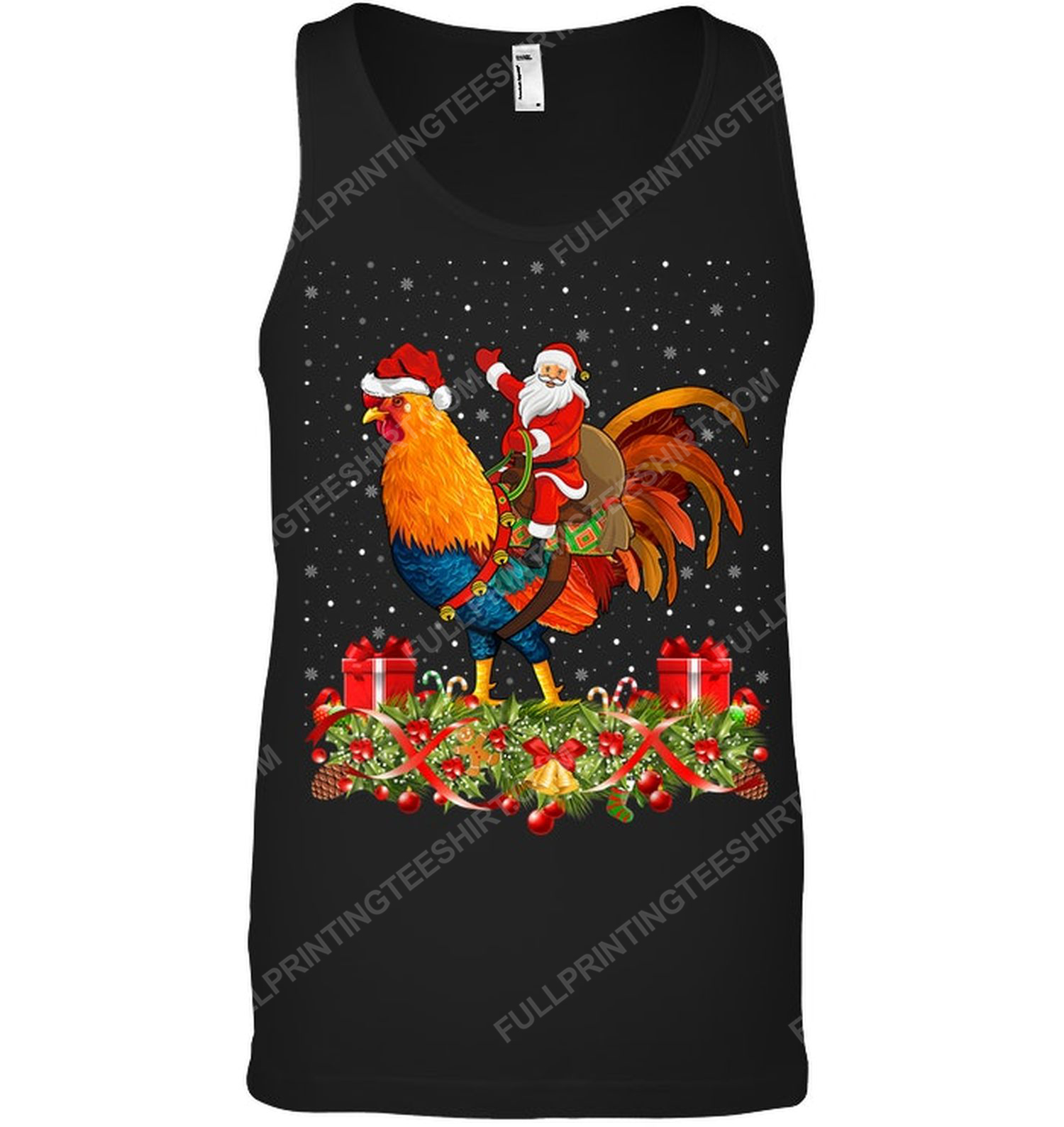 Christmas time santa riding rooster tank top