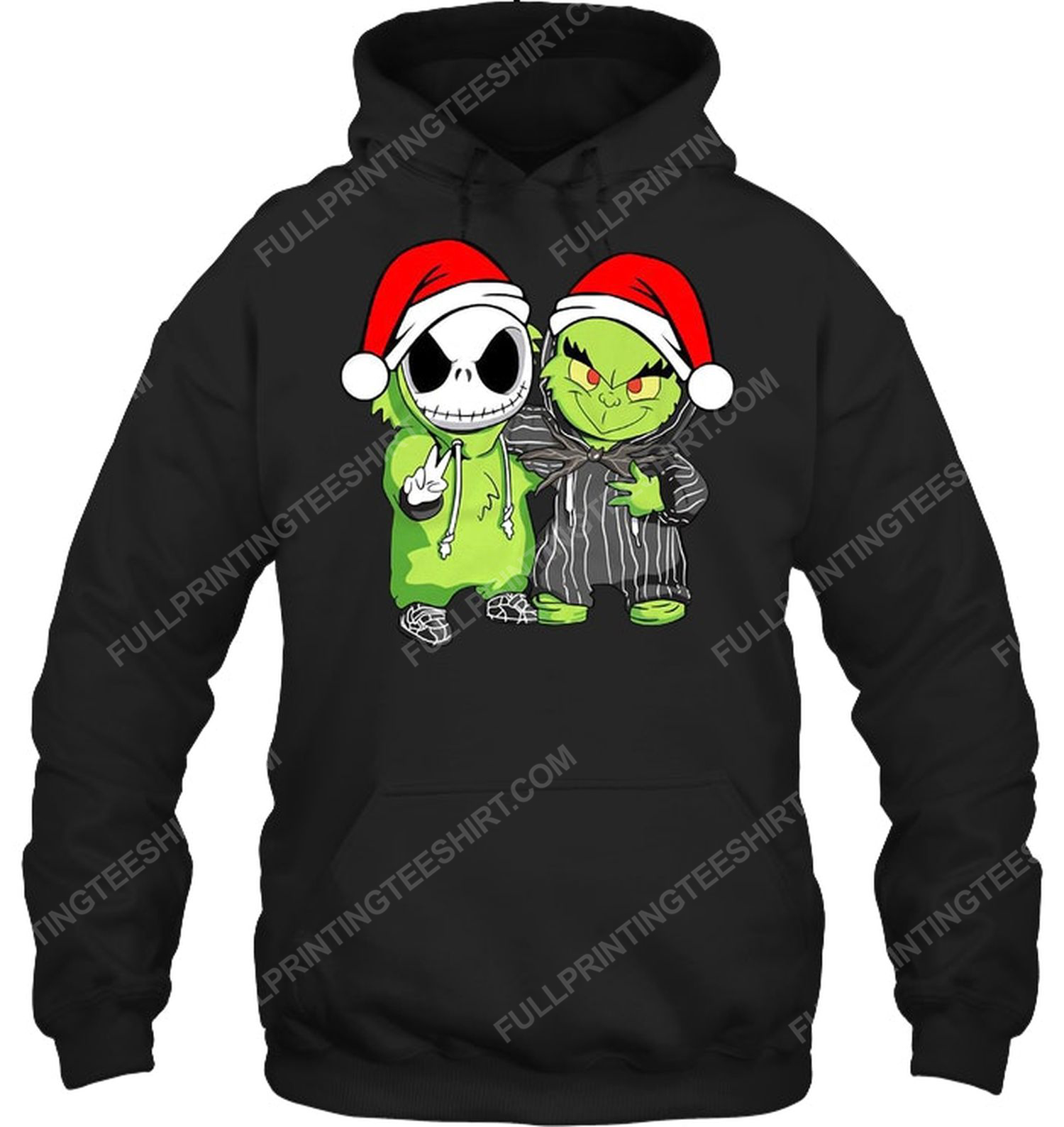 Christmas time the grinch and jack skellington hoodie