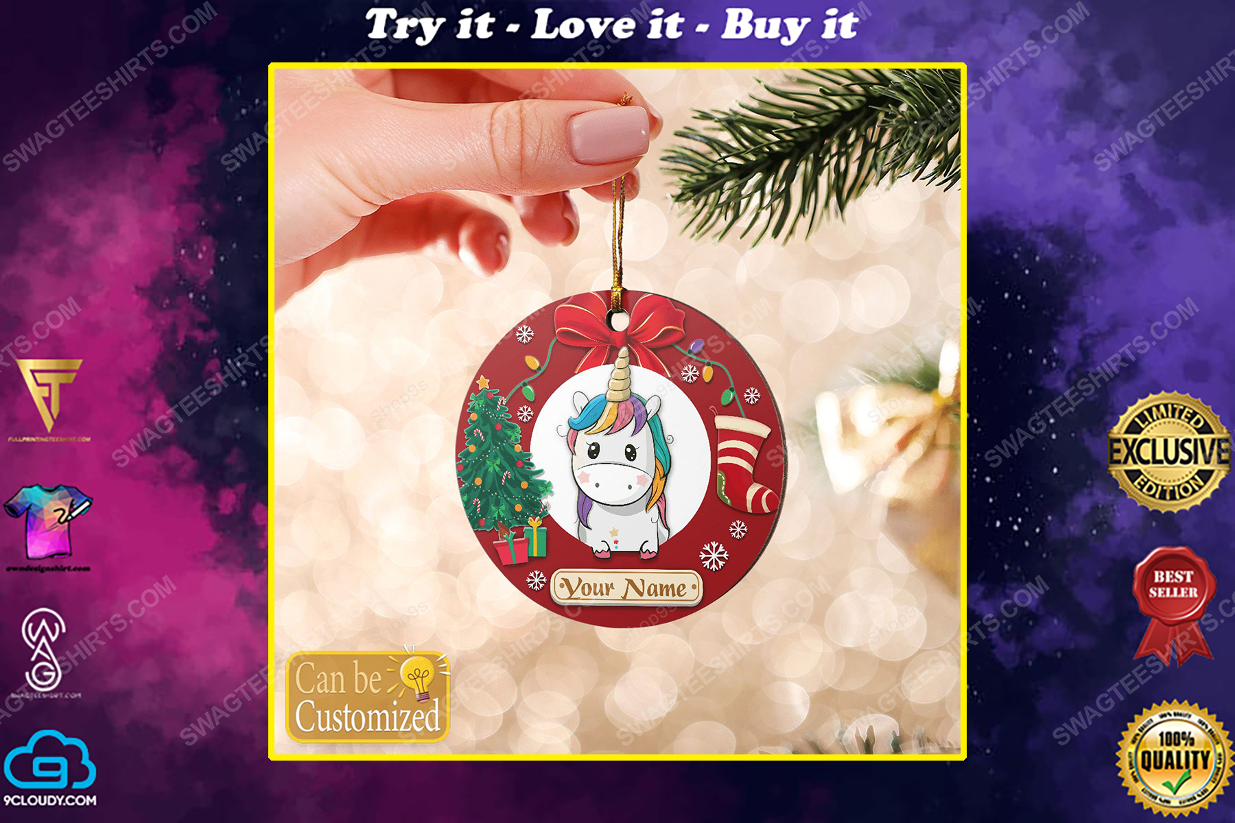 Custom baby unicorn christmas gift ornament