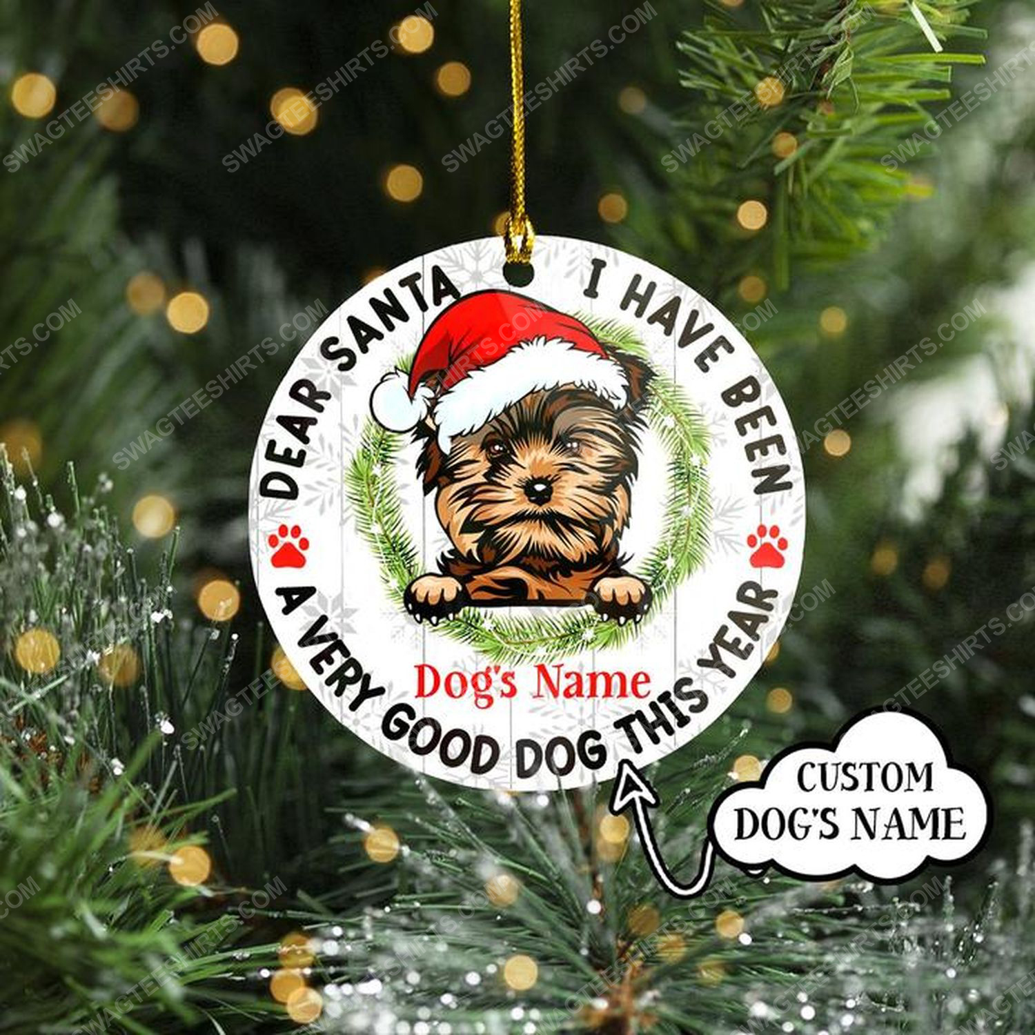 Custom dear santa yorkipoo dog christmas time ornament 1 - Copy (2)