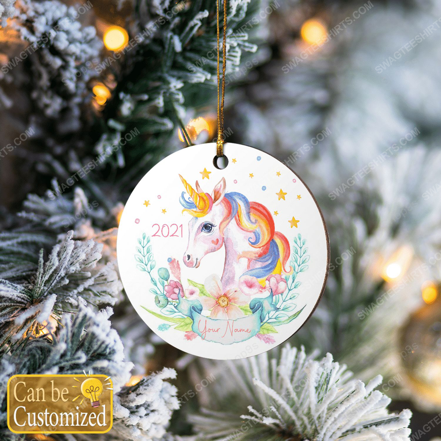 Custom floral unicorn christmas gift ornament 1 - Copy