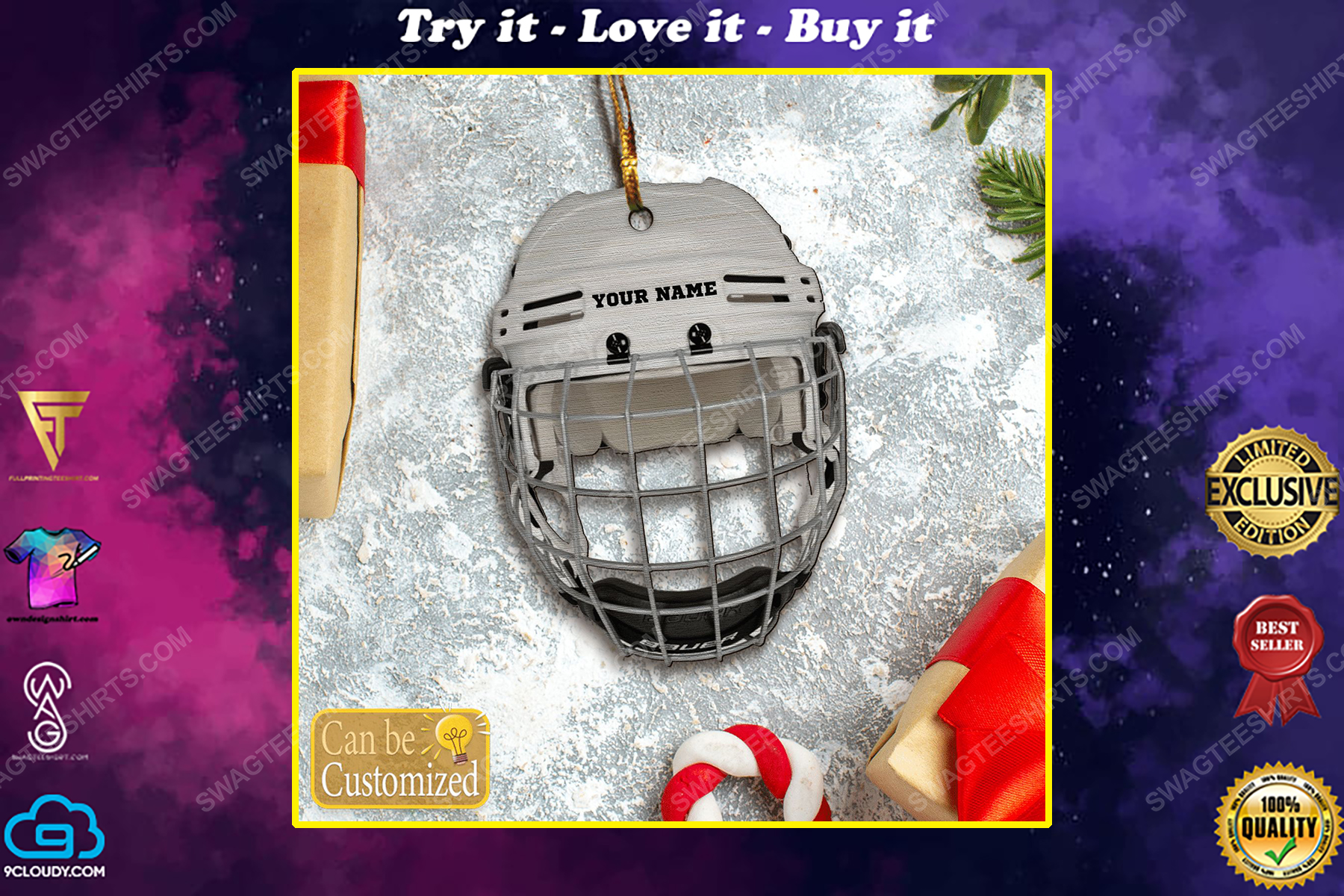 Custom hockey helmet christmas gift ornament