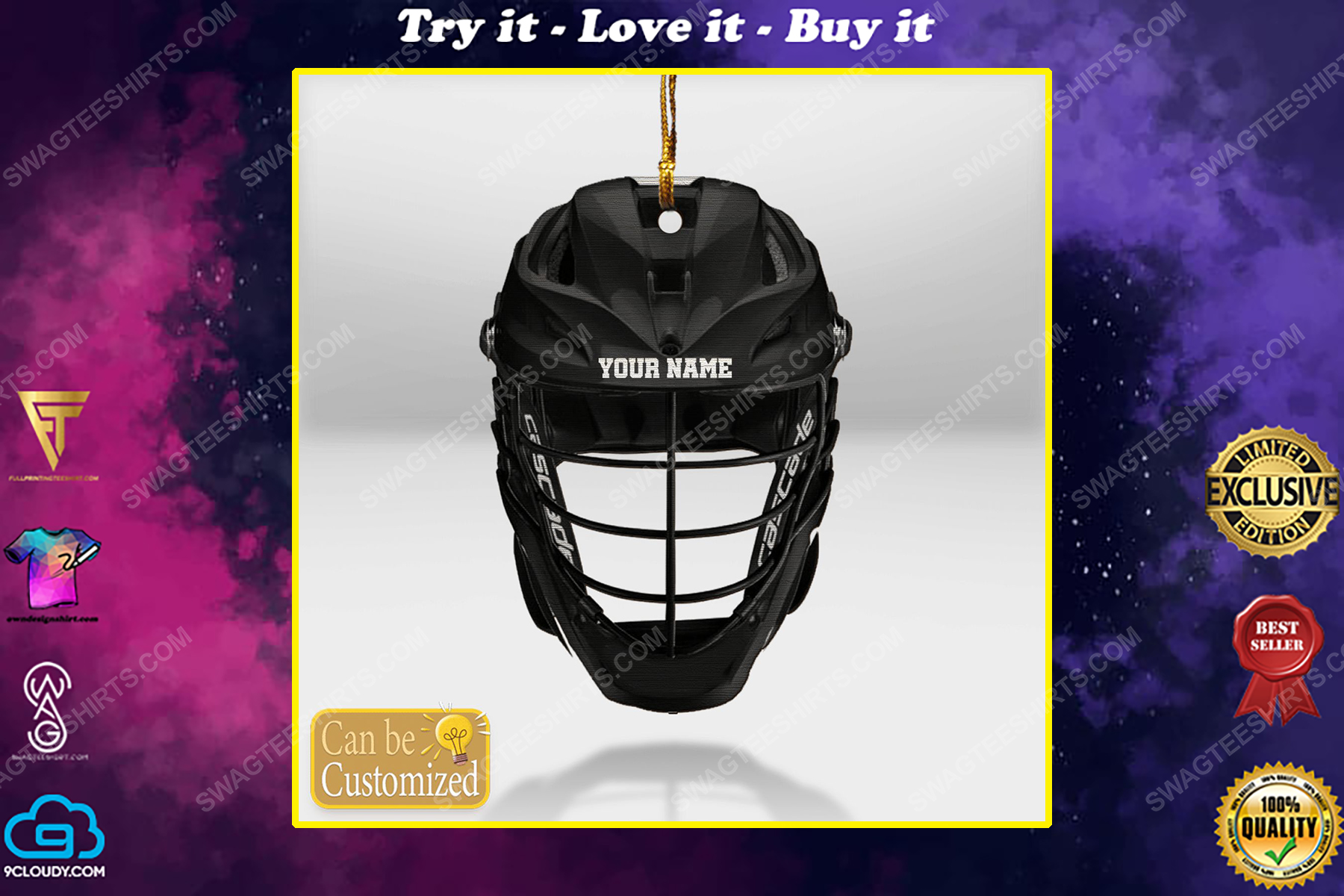 Custom lacrosse helmet black mask christmas gift ornament
