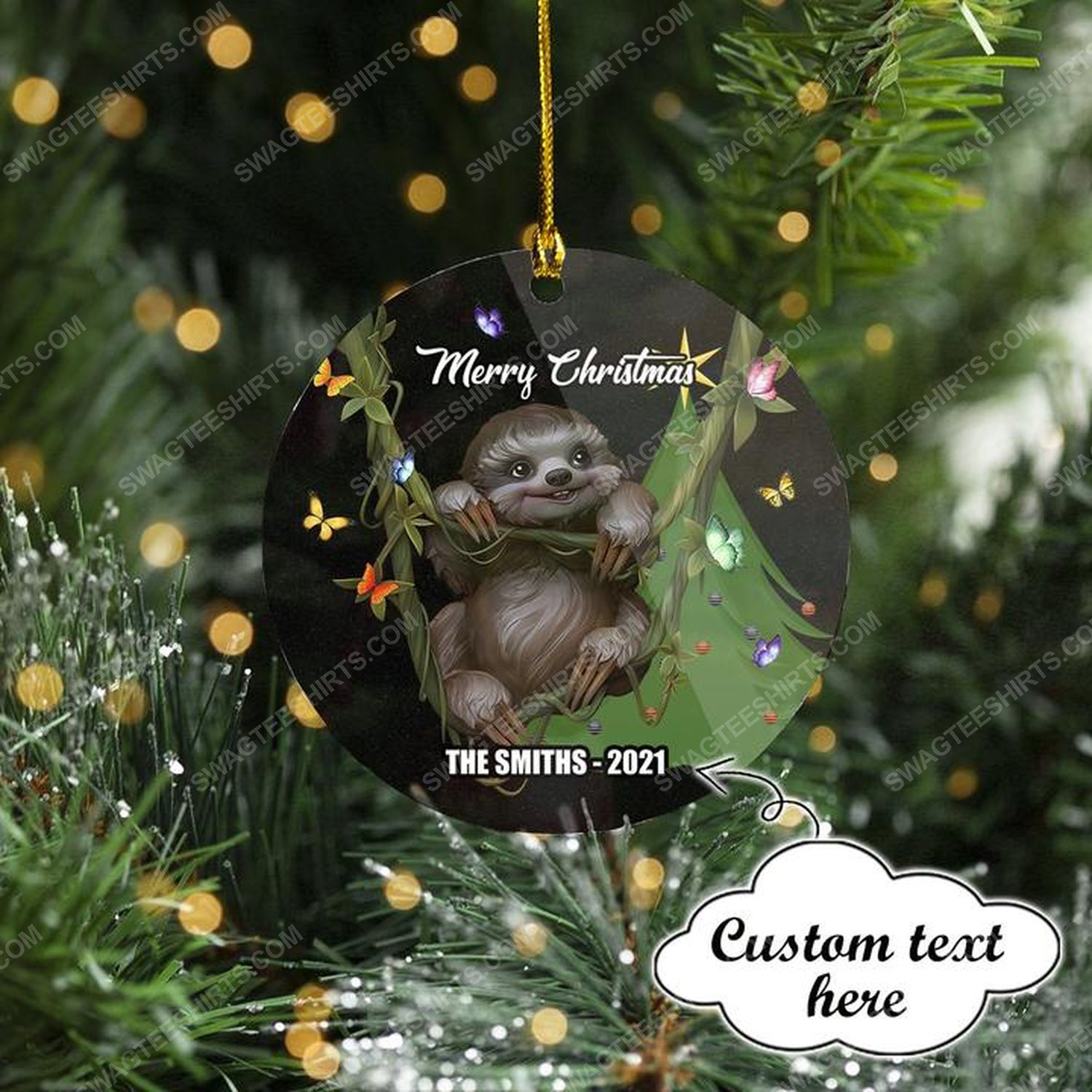 Custom merry christmas sloth christmas time ornament