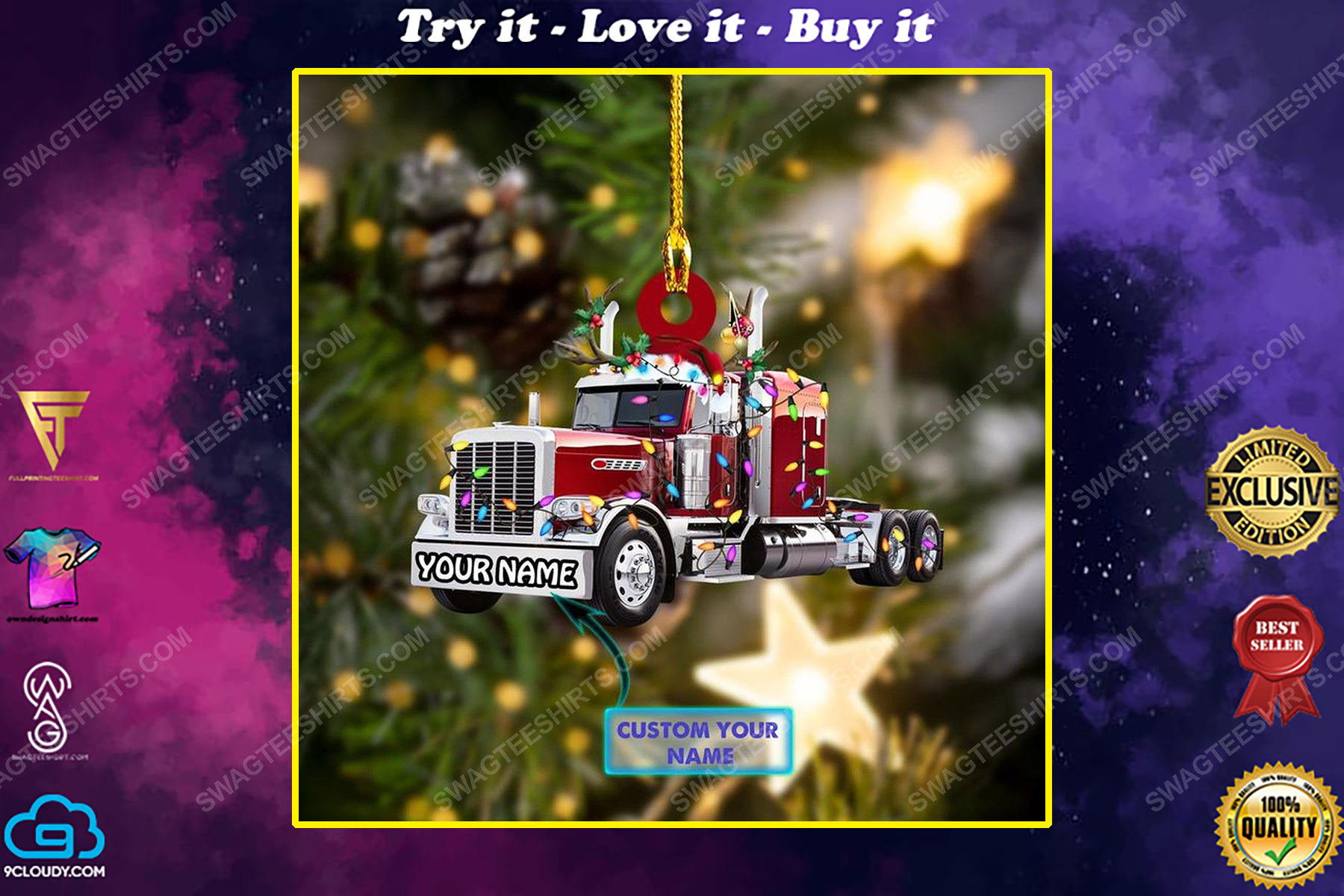 Custom trucker christmas gift ornament