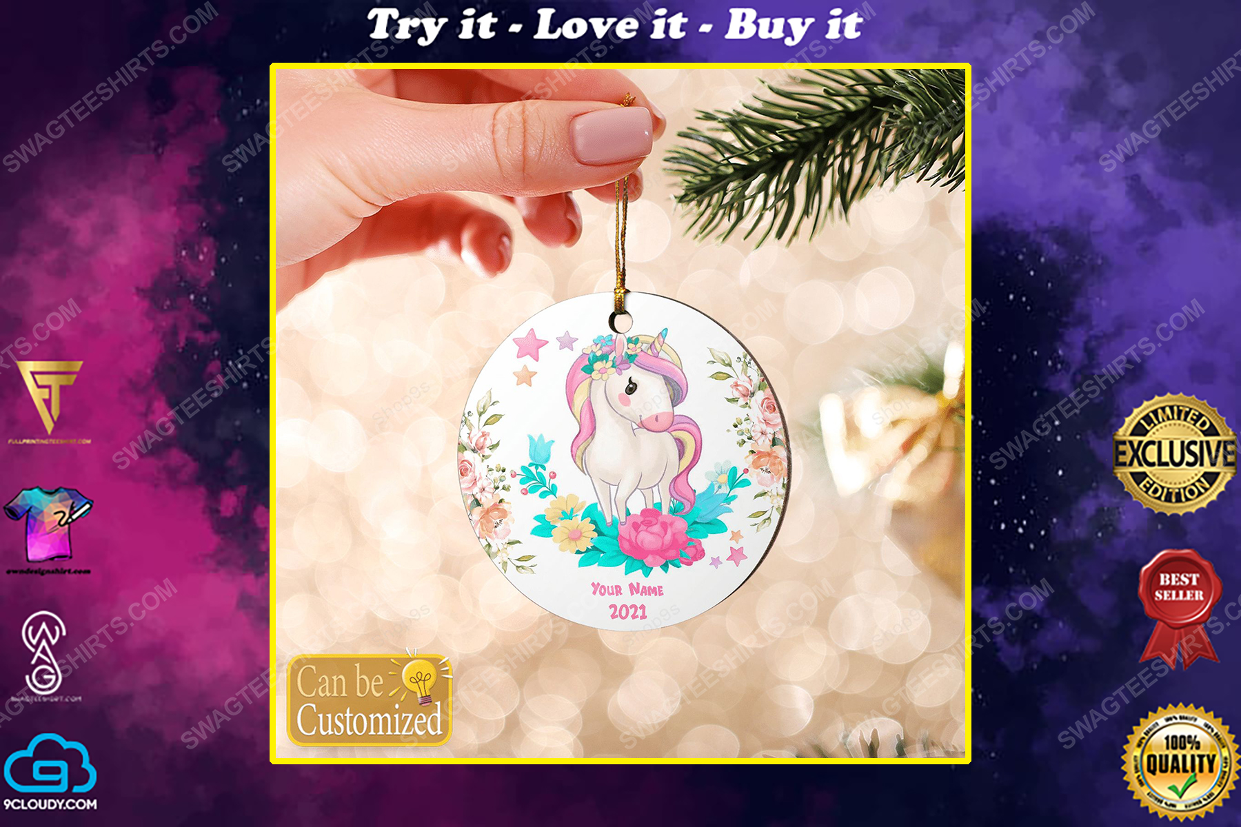 Custom unicorn christmas gift ornament
