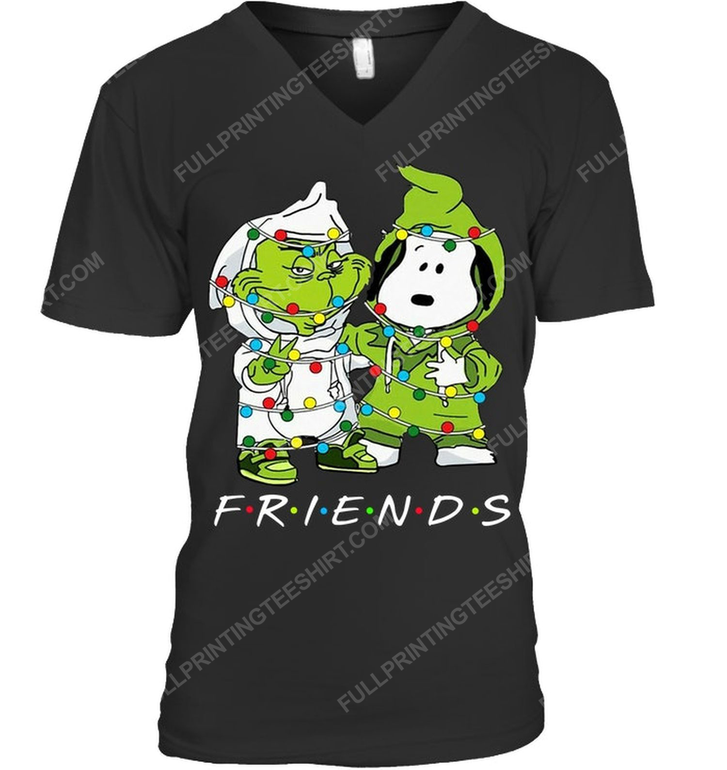 Friends christmas lights grinch and snoopy v-neck