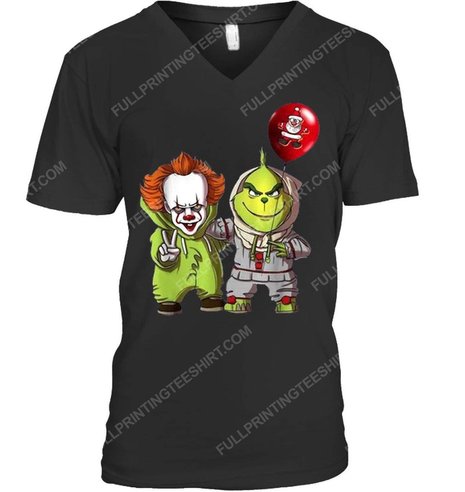 Friends grinch and pennywise christmas lights v-neck