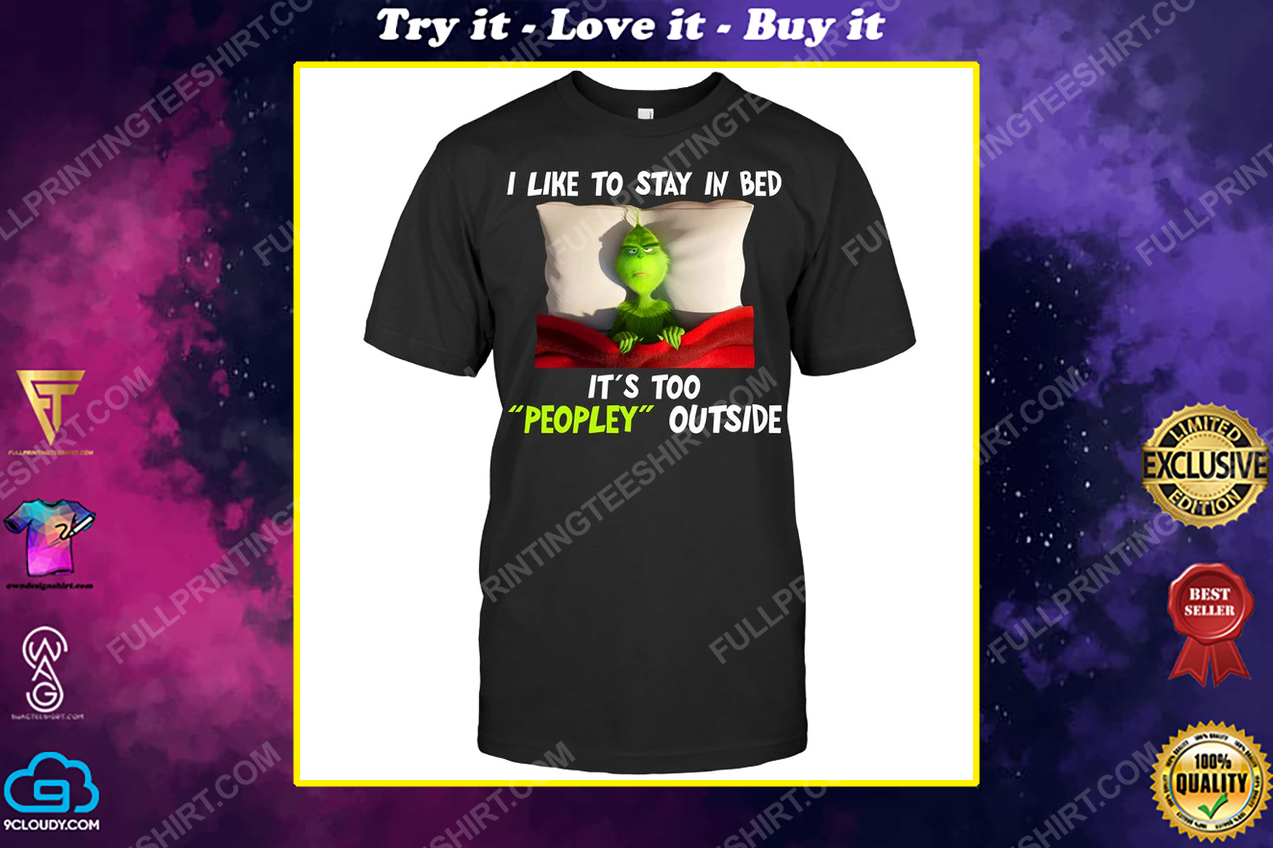 Grinch i like to stay in bed it's too peopley outside shirt