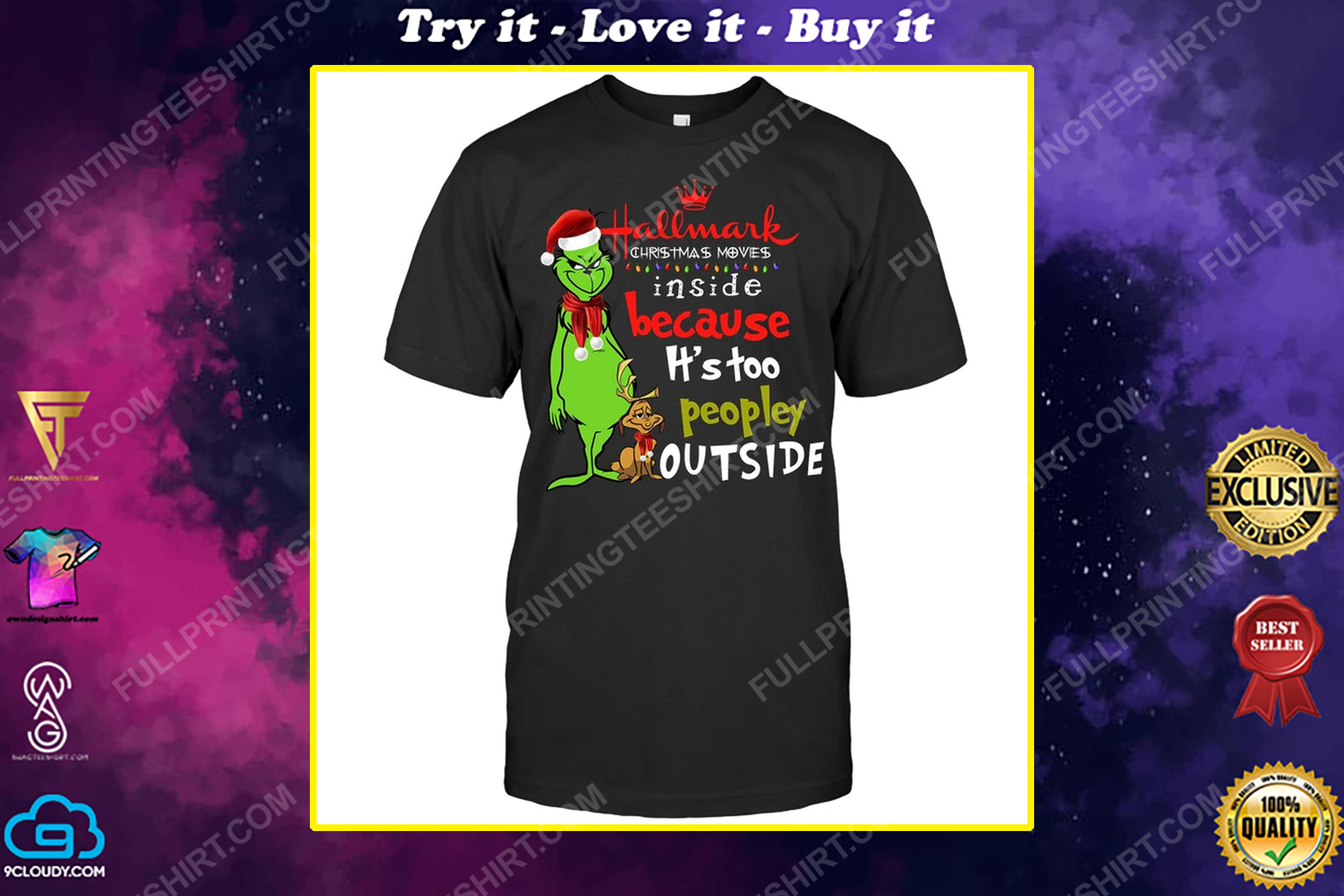 Hallmark christmas movies inside because it's too peopley outside grinch shirt