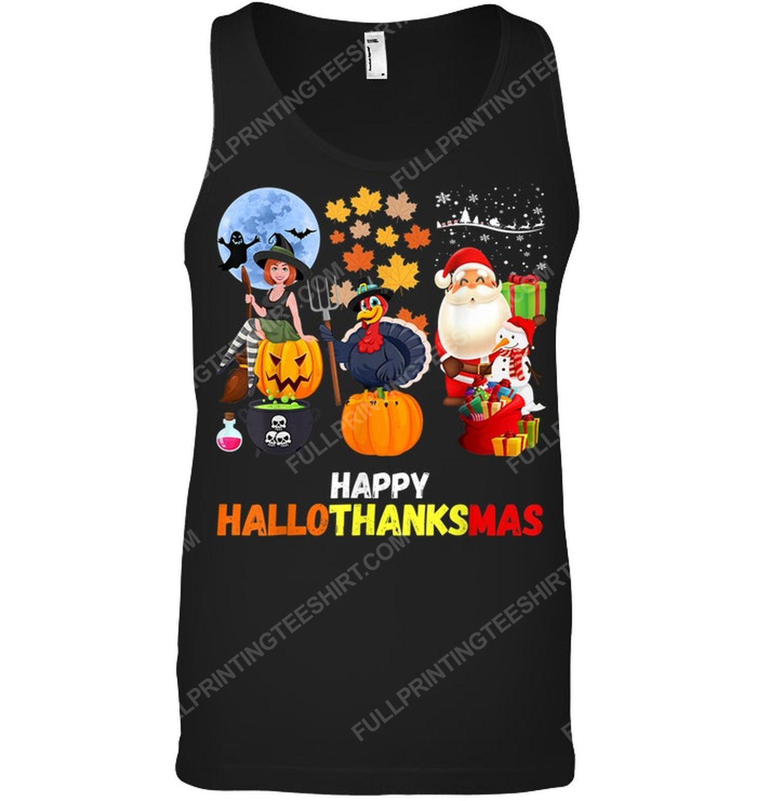 Halloween thanksgiving christmas happy hallothanksmas tank top