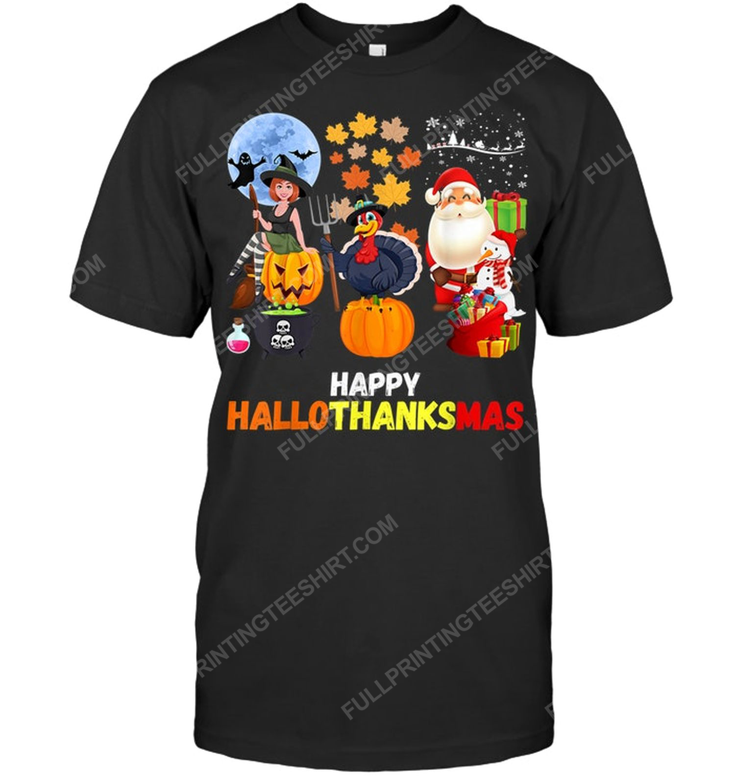 Halloween thanksgiving christmas happy hallothanksmas tshirt