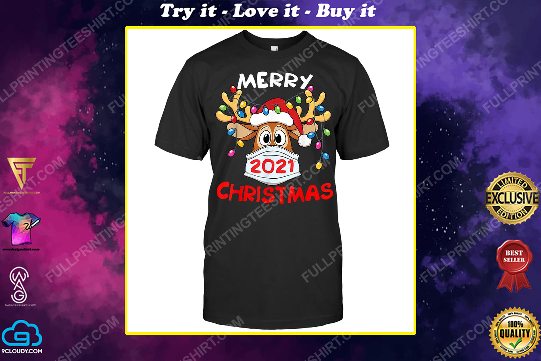 Merry christmas 2021 reindeer in mask shirt