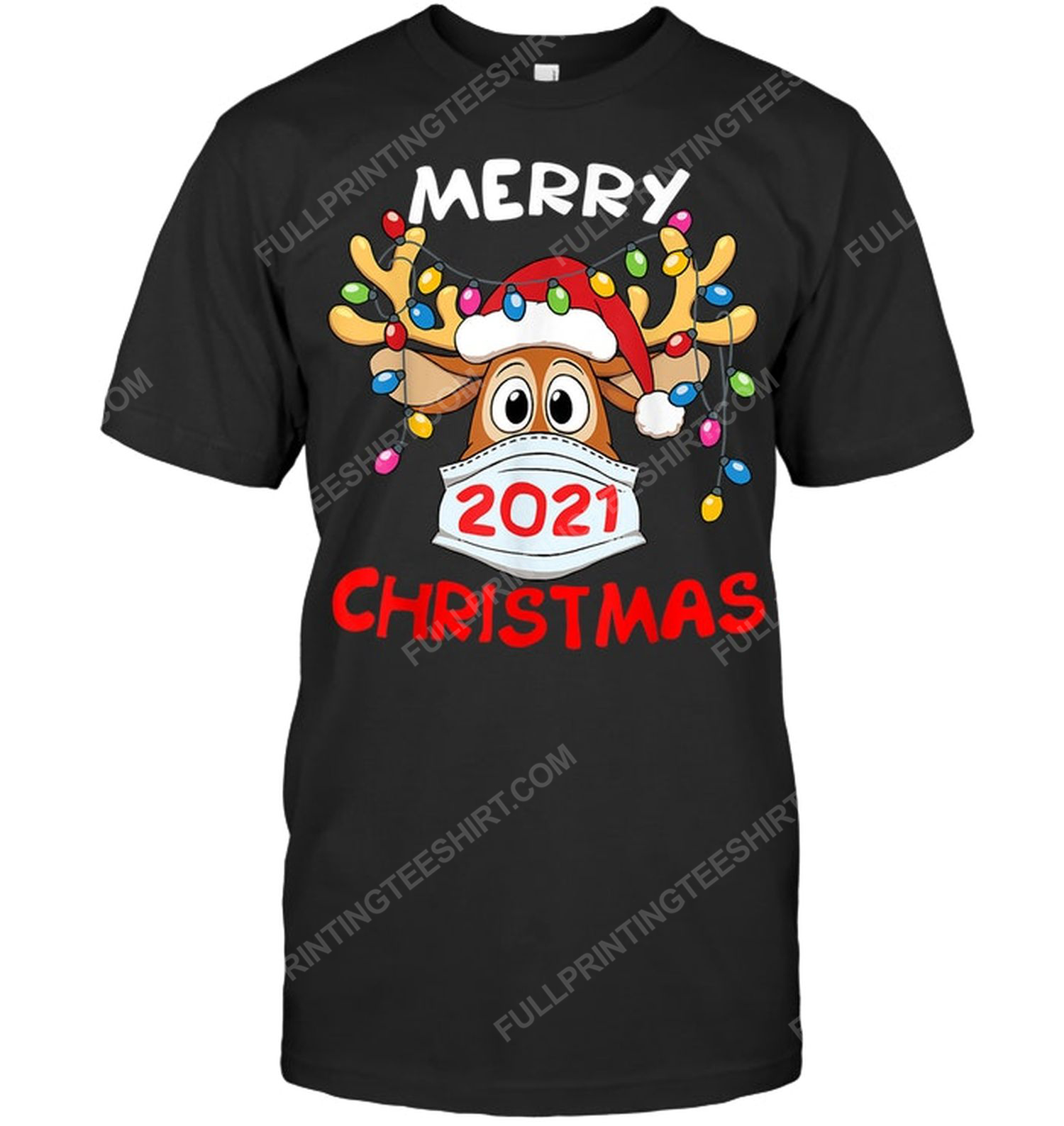 Merry christmas 2021 reindeer in mask tshirt
