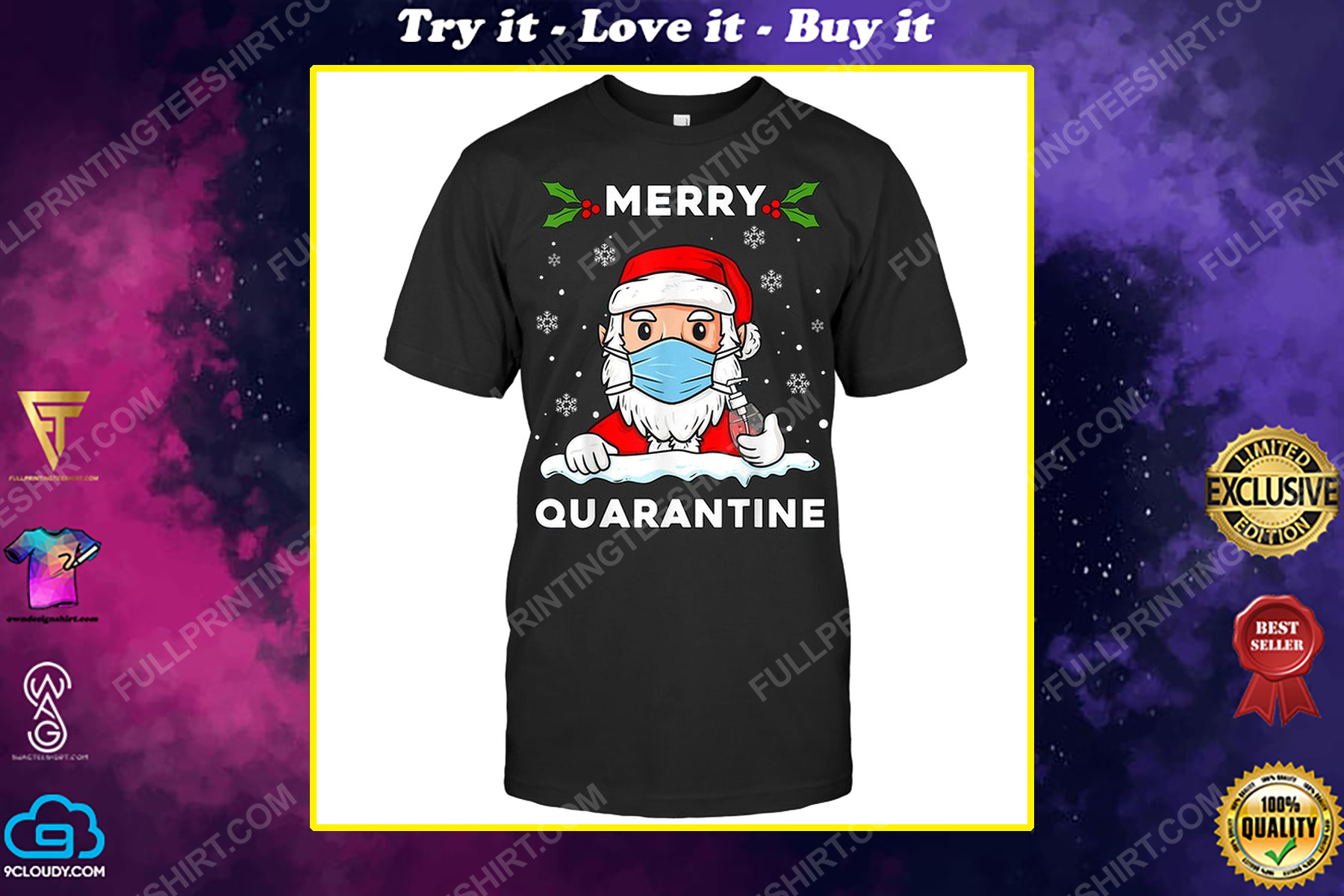 Merry quarantine christmas santa claus shirt