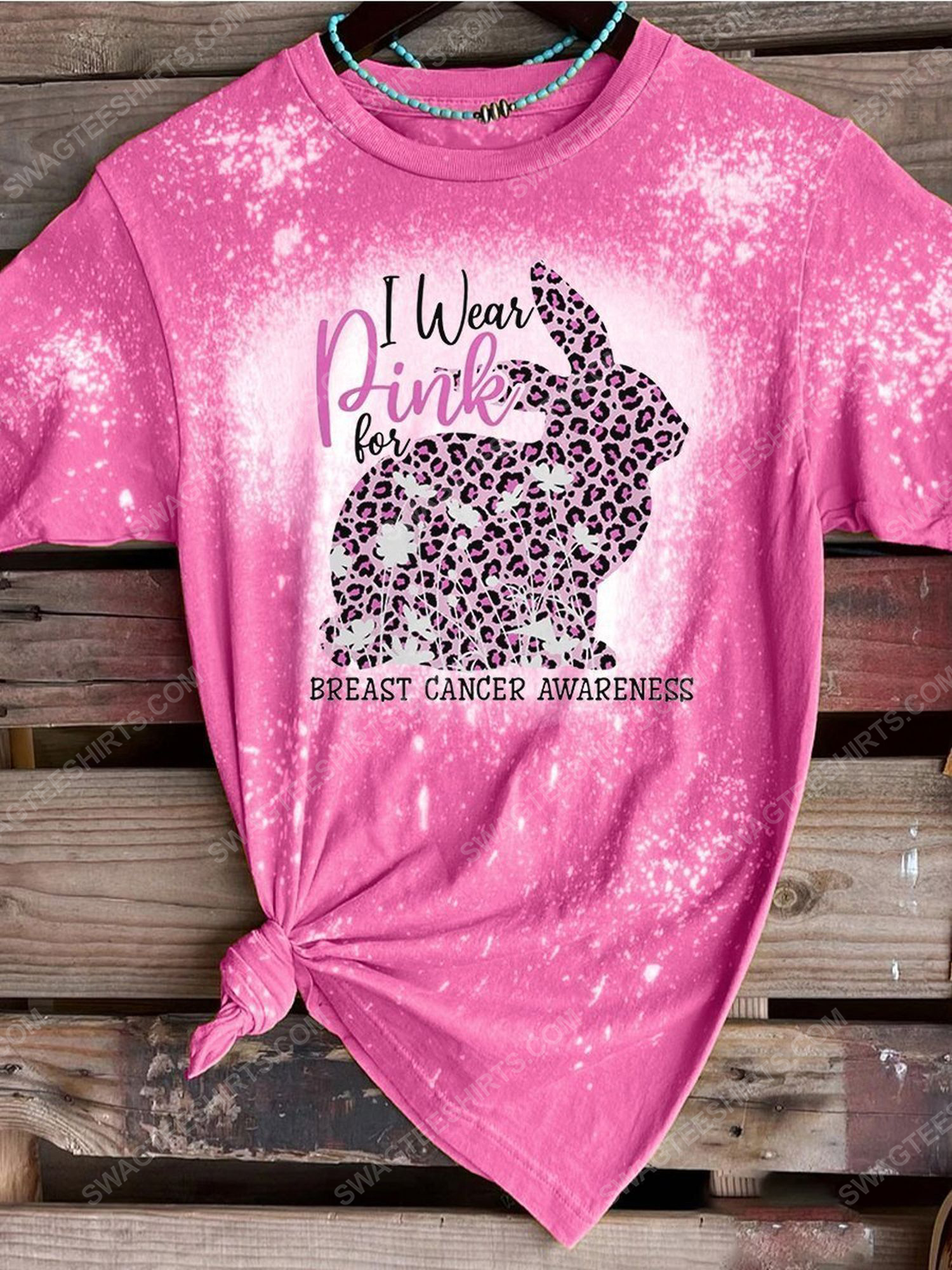 Rabbit i wear pink for breast cancer awareness bleached shirt 1 - Copy (2)