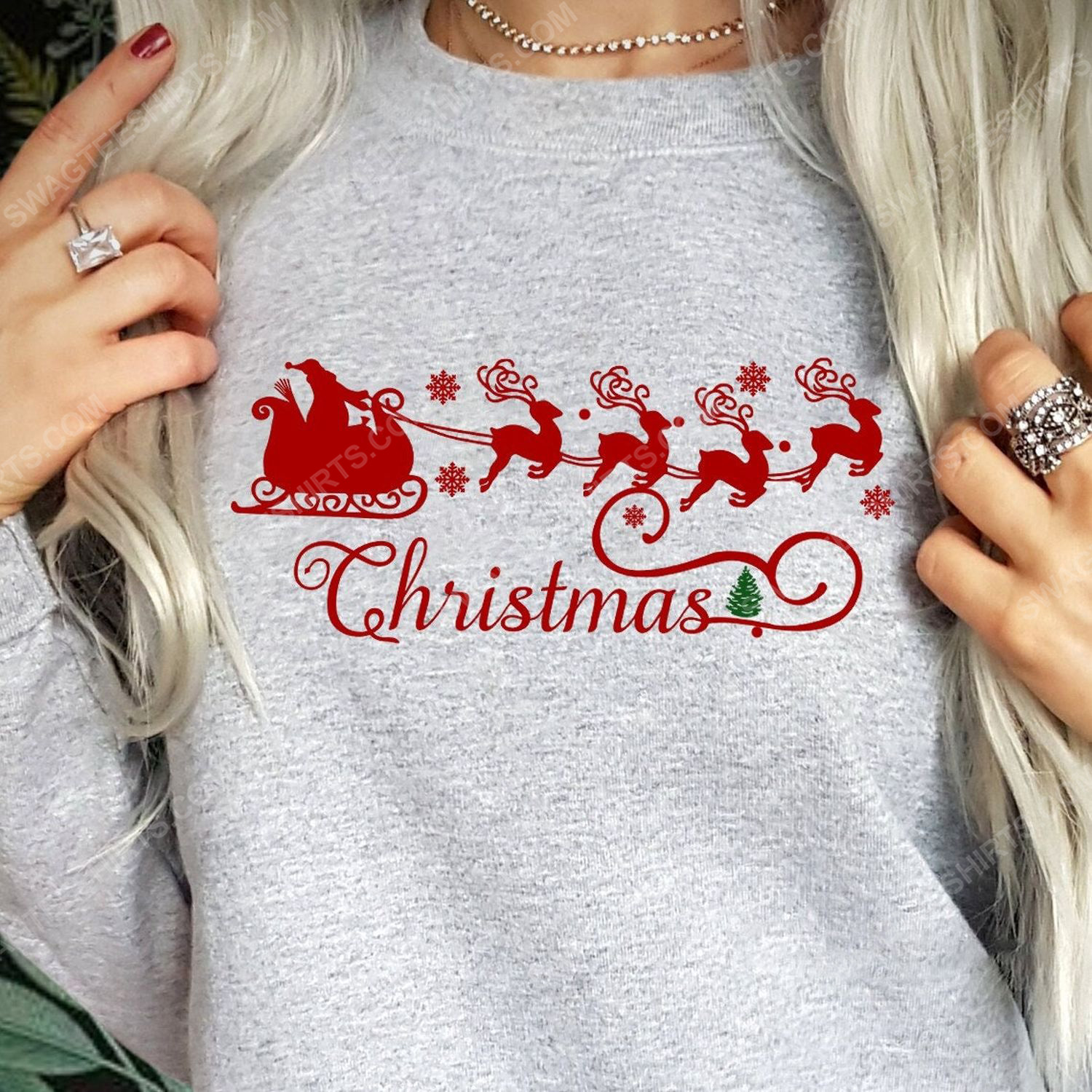 Santa claus riding the reindeers merry christmas shirt 1