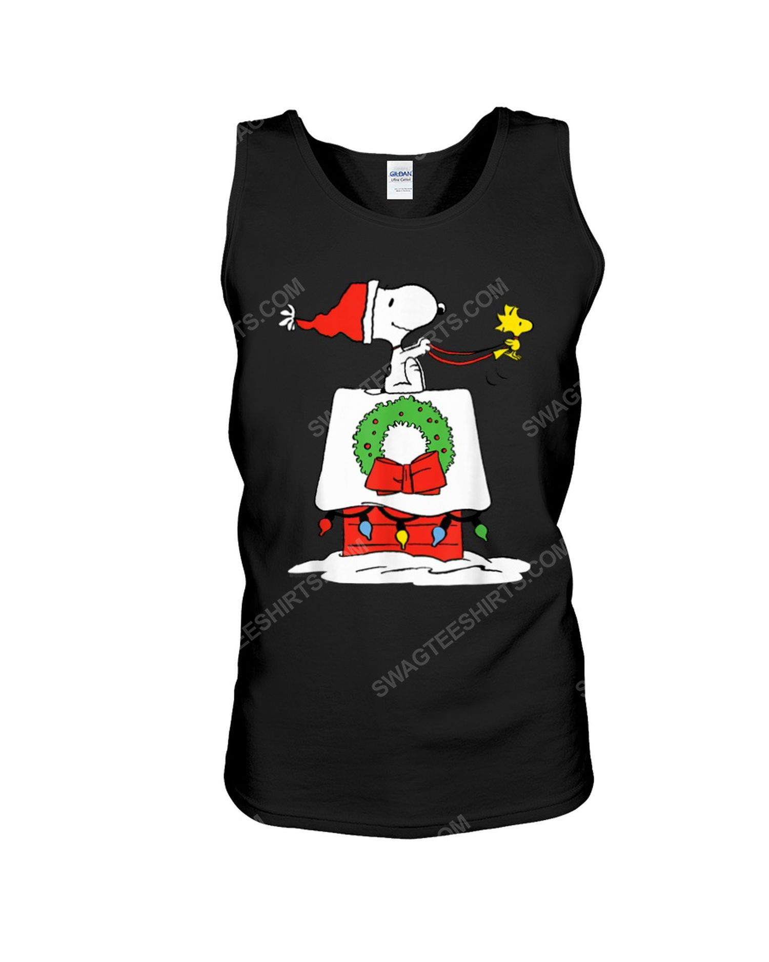 Snoopy and woodstock with christmas house tank top