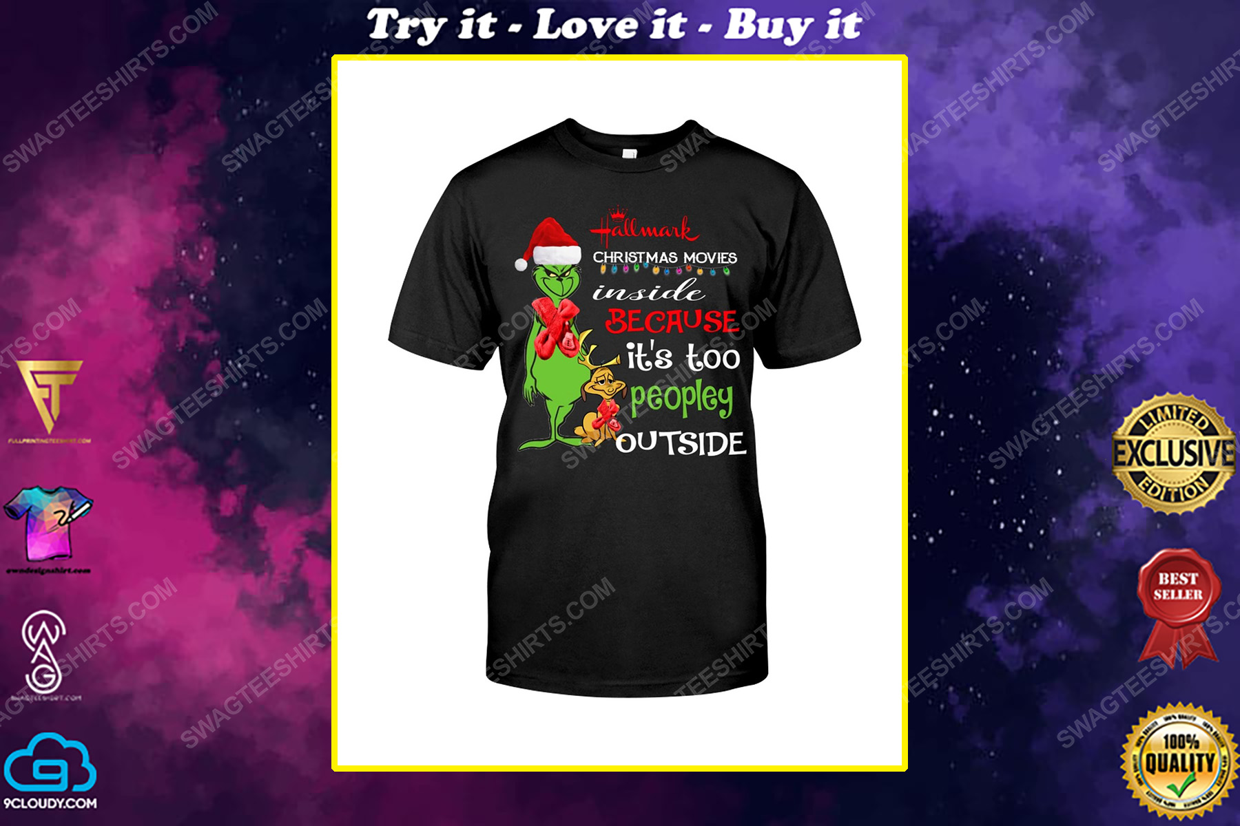 The grinch hallmark christmas movies inside because its too peopley outside christmas grinch shirt