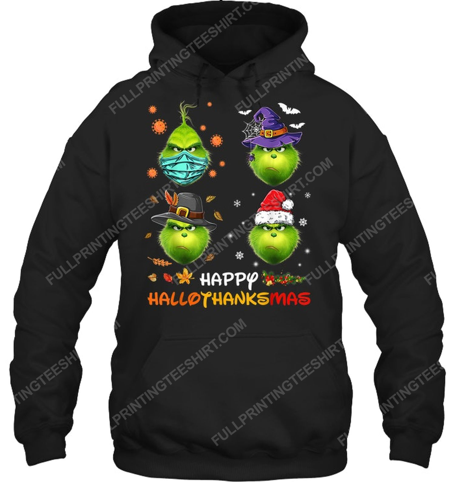 The grinch happy hallothanksmas and merry christmas fall hoodie