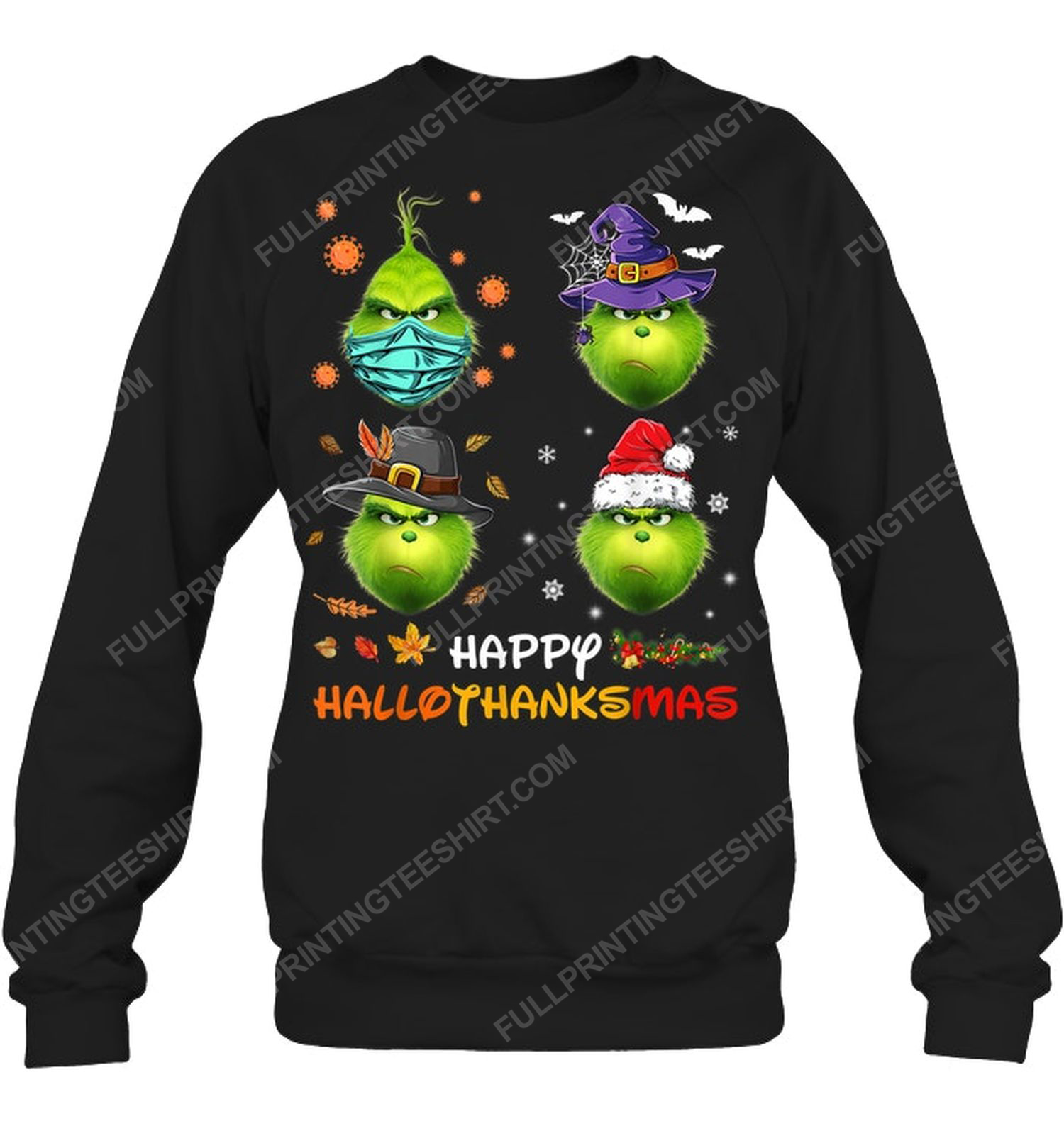 The grinch happy hallothanksmas and merry christmas fall sweatshirt