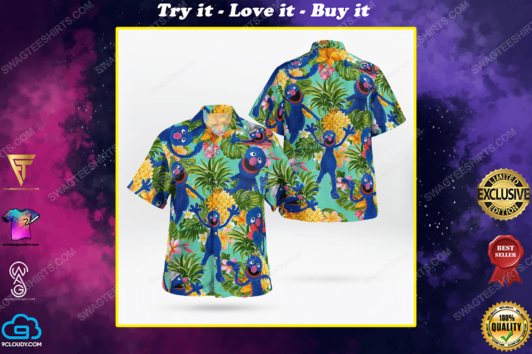 The muppet show grover tropical hawaiian shirt