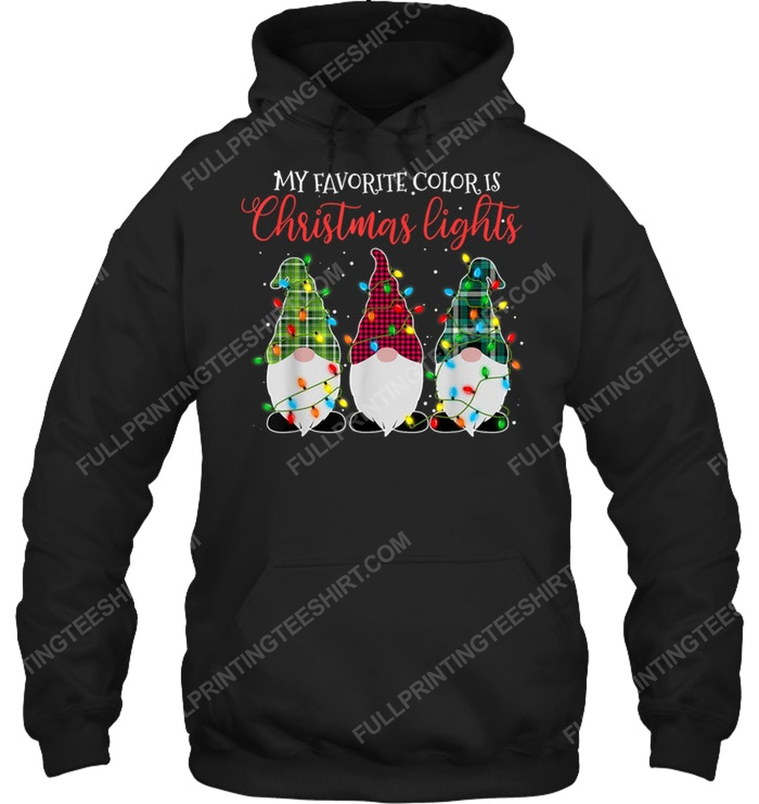 Three gnomes my favorite color is christmas lights hoodie