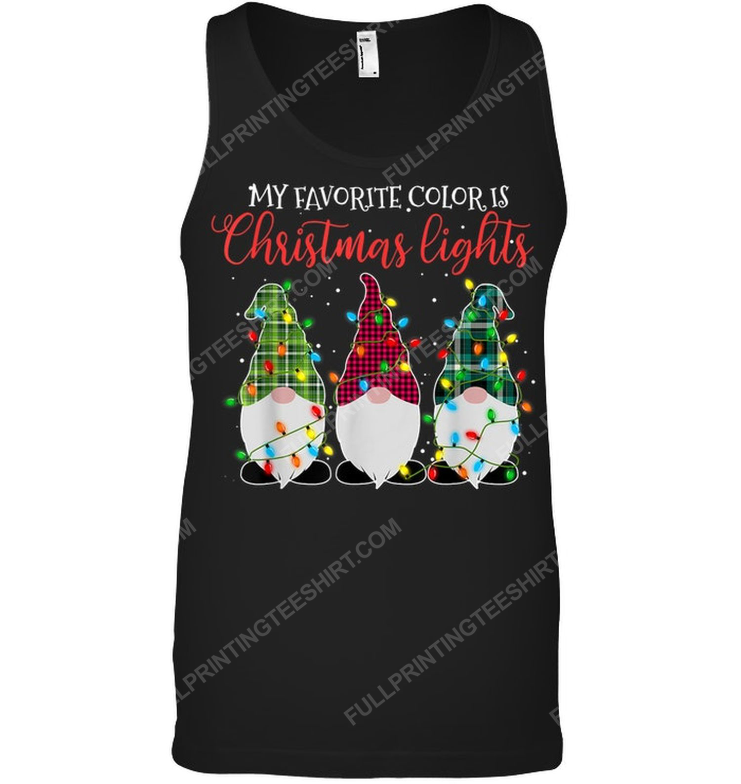 Three gnomes my favorite color is christmas lights tank top