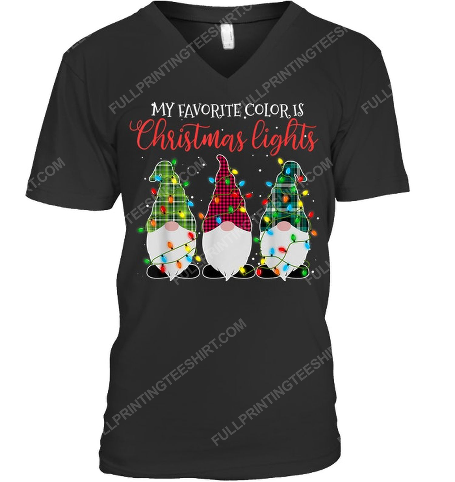 Three gnomes my favorite color is christmas lights v-neck