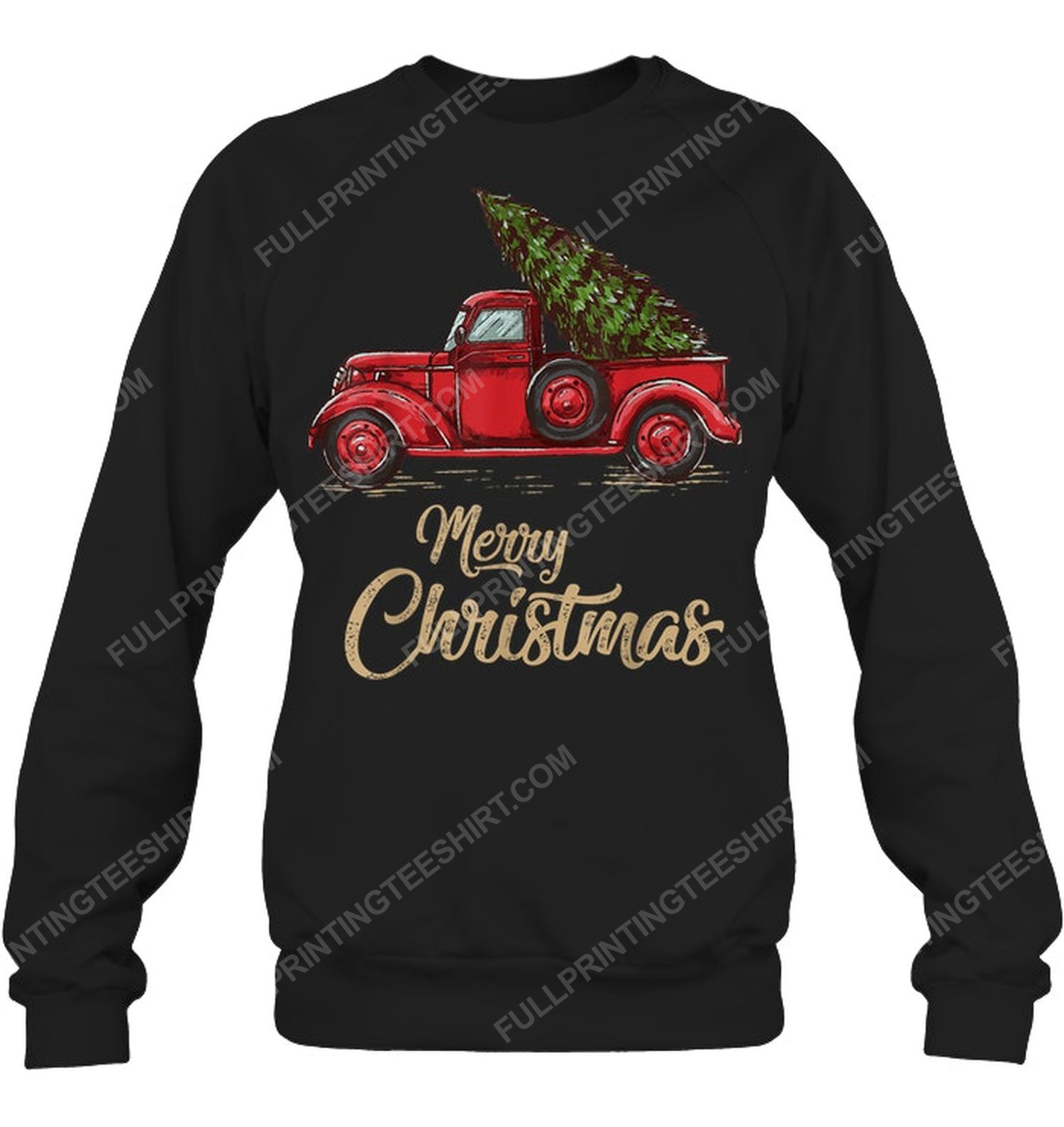 Vintage red truck with merry christmas tree sweatshirt
