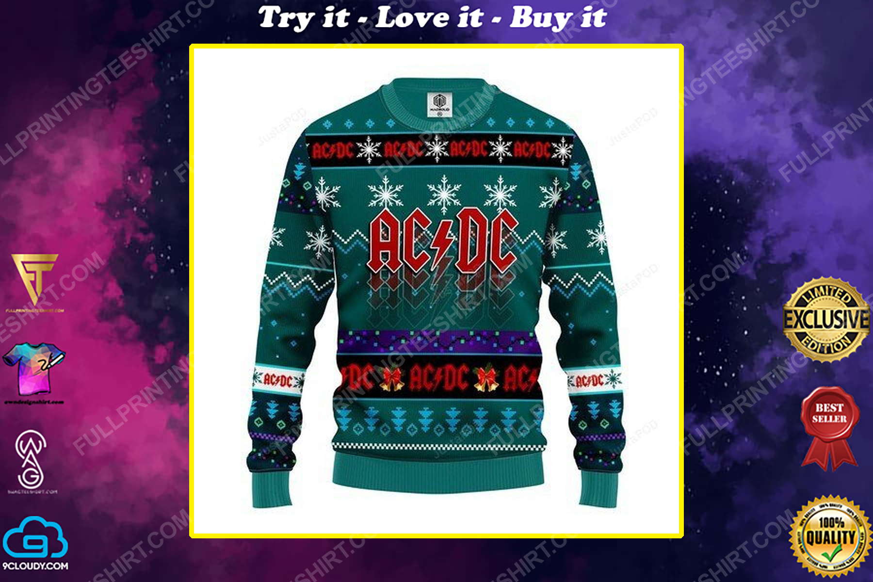 Ac Dc rock band christmas gift ugly christmas sweater