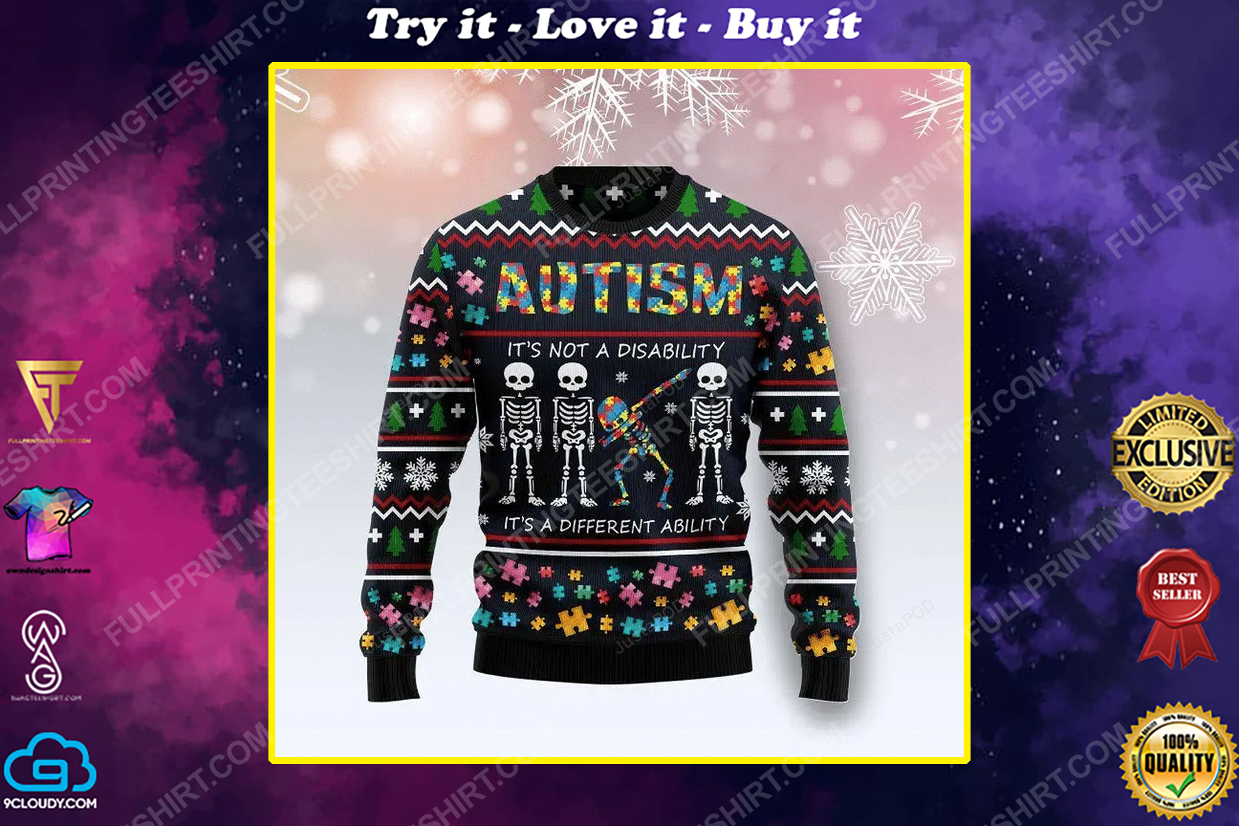 Autism it's not a disability it's a different ability ugly christmas sweater