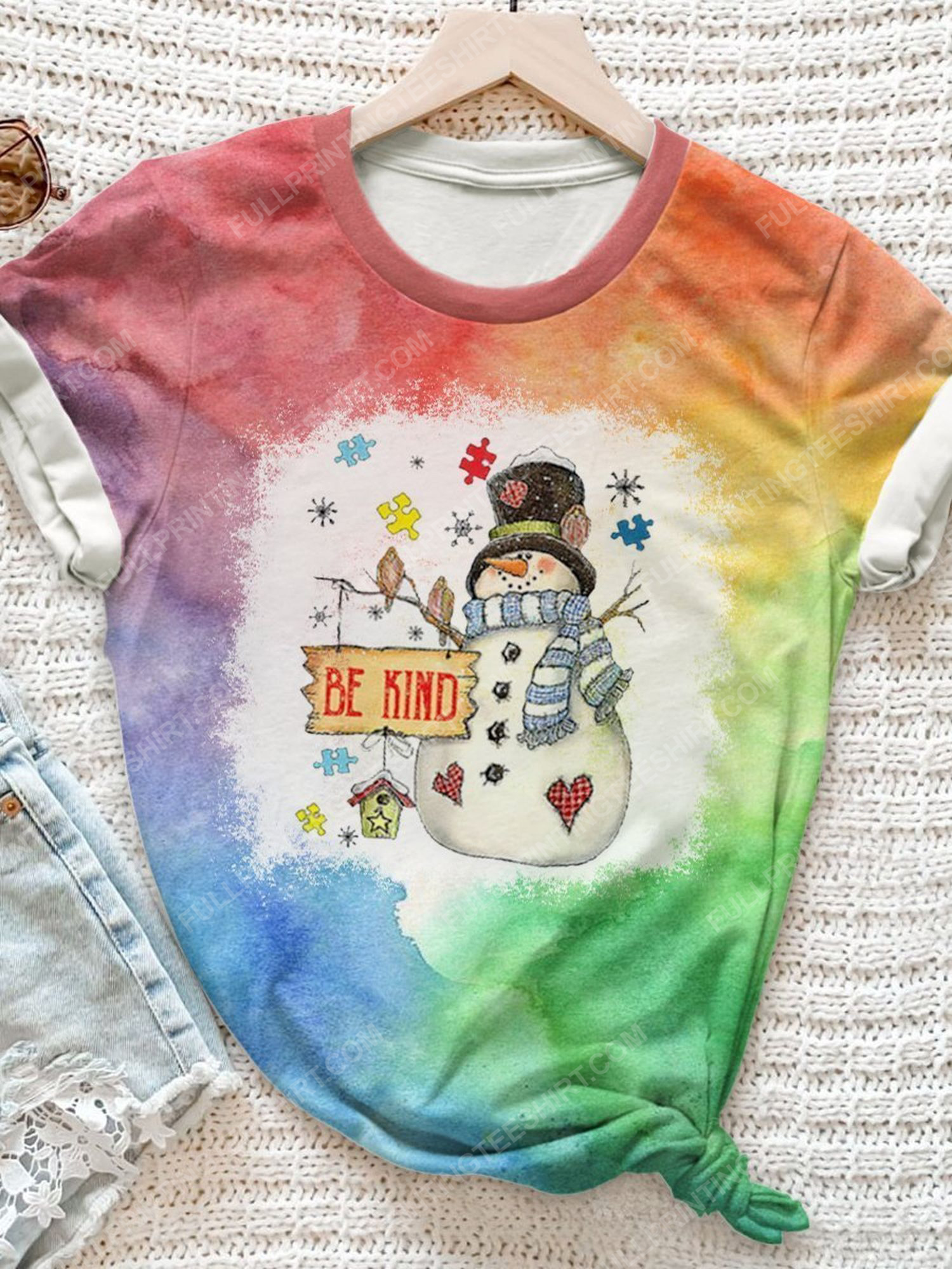Be kind snowman colorful full print shirt