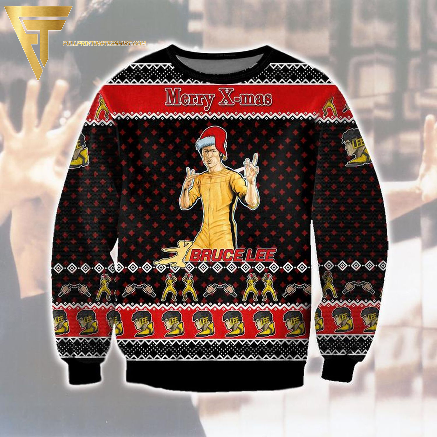 Bruce Lee Merry X-mas Full Print Ugly Christmas Sweater