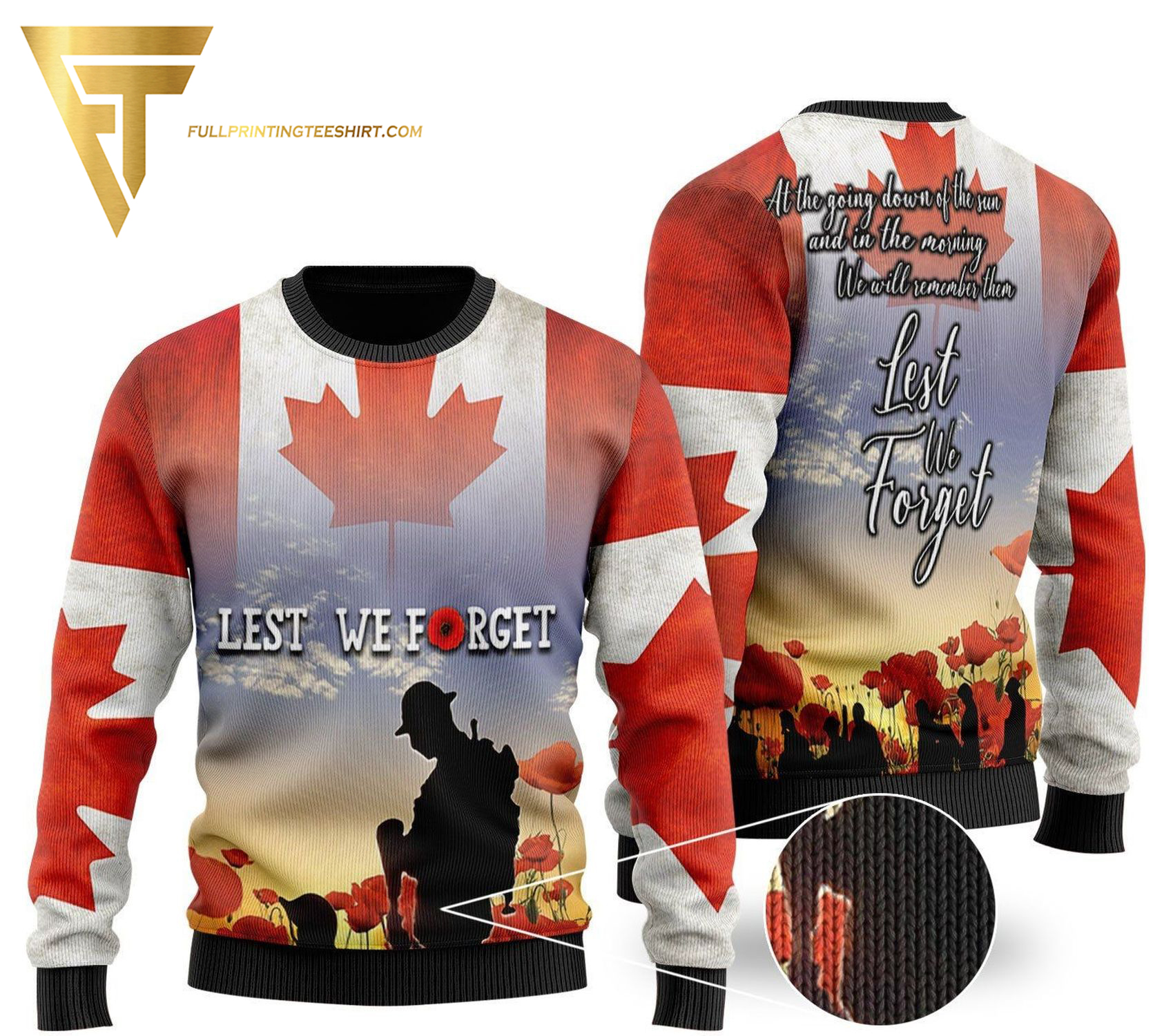 Canada Veteran Lest We Forget Remembrance Day Full Print Ugly Christmas Sweater
