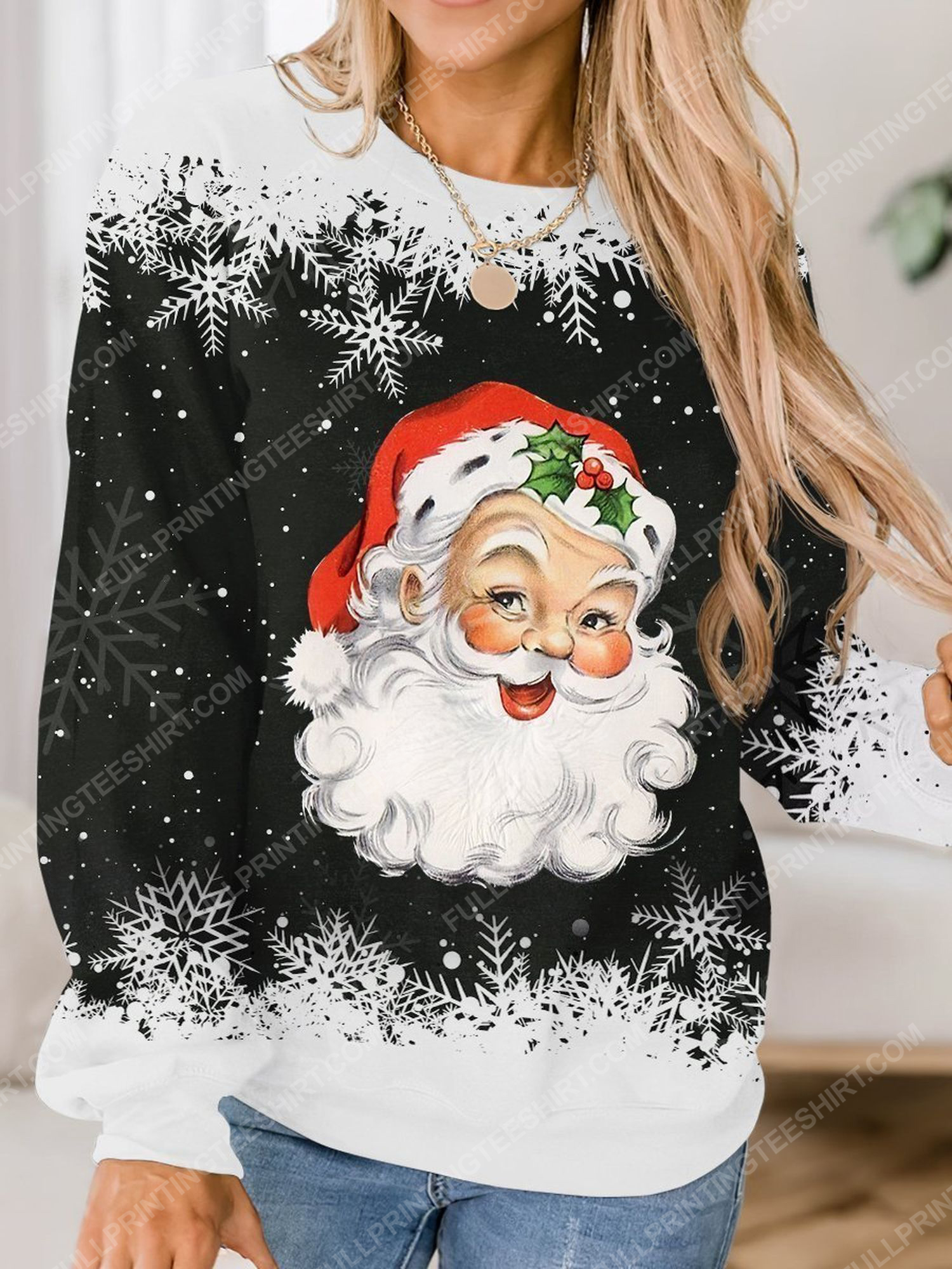 Christmas leopard santa claus and snowflake full print shirt