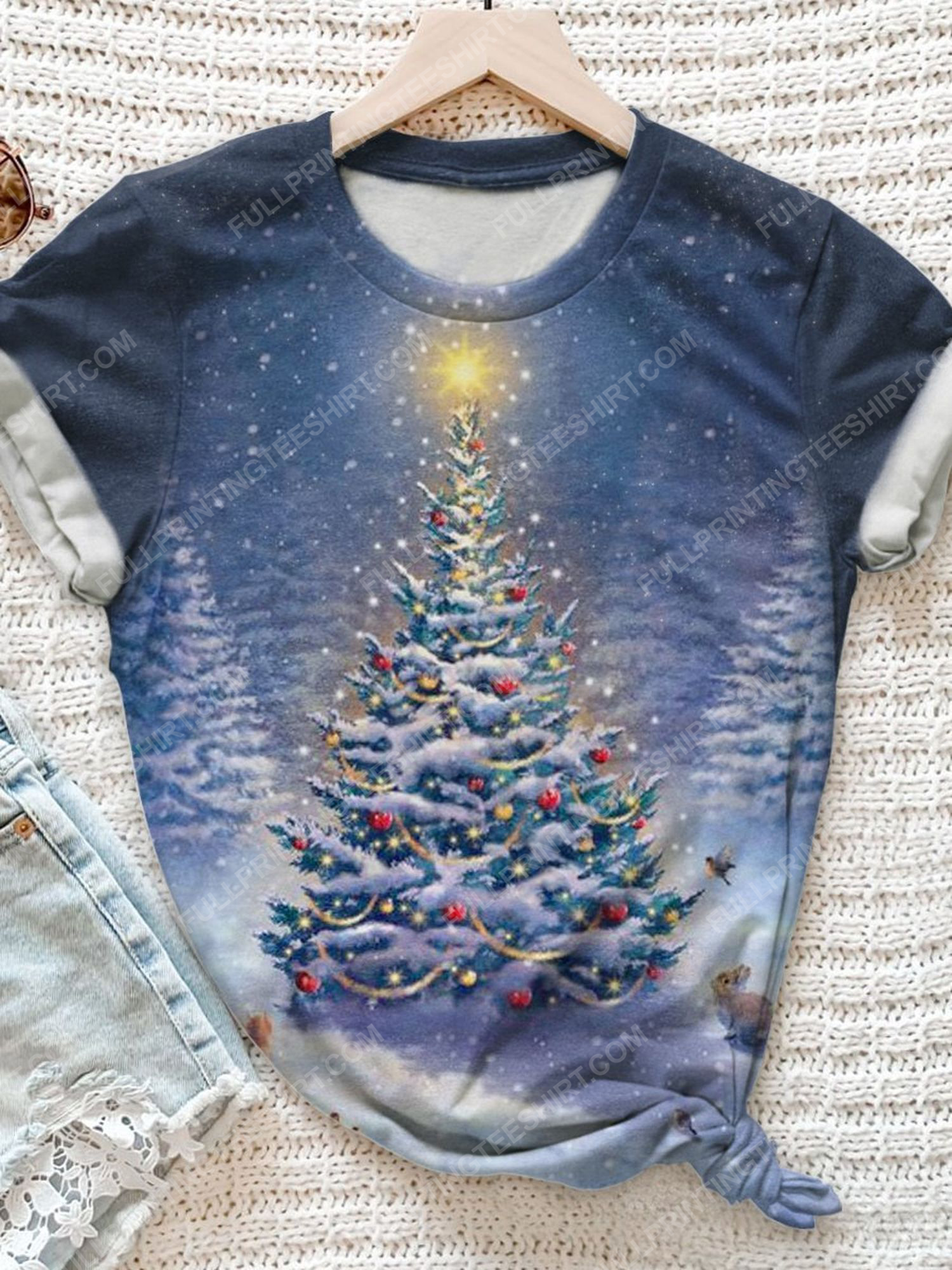 Christmas night and christmas tree full print shirt