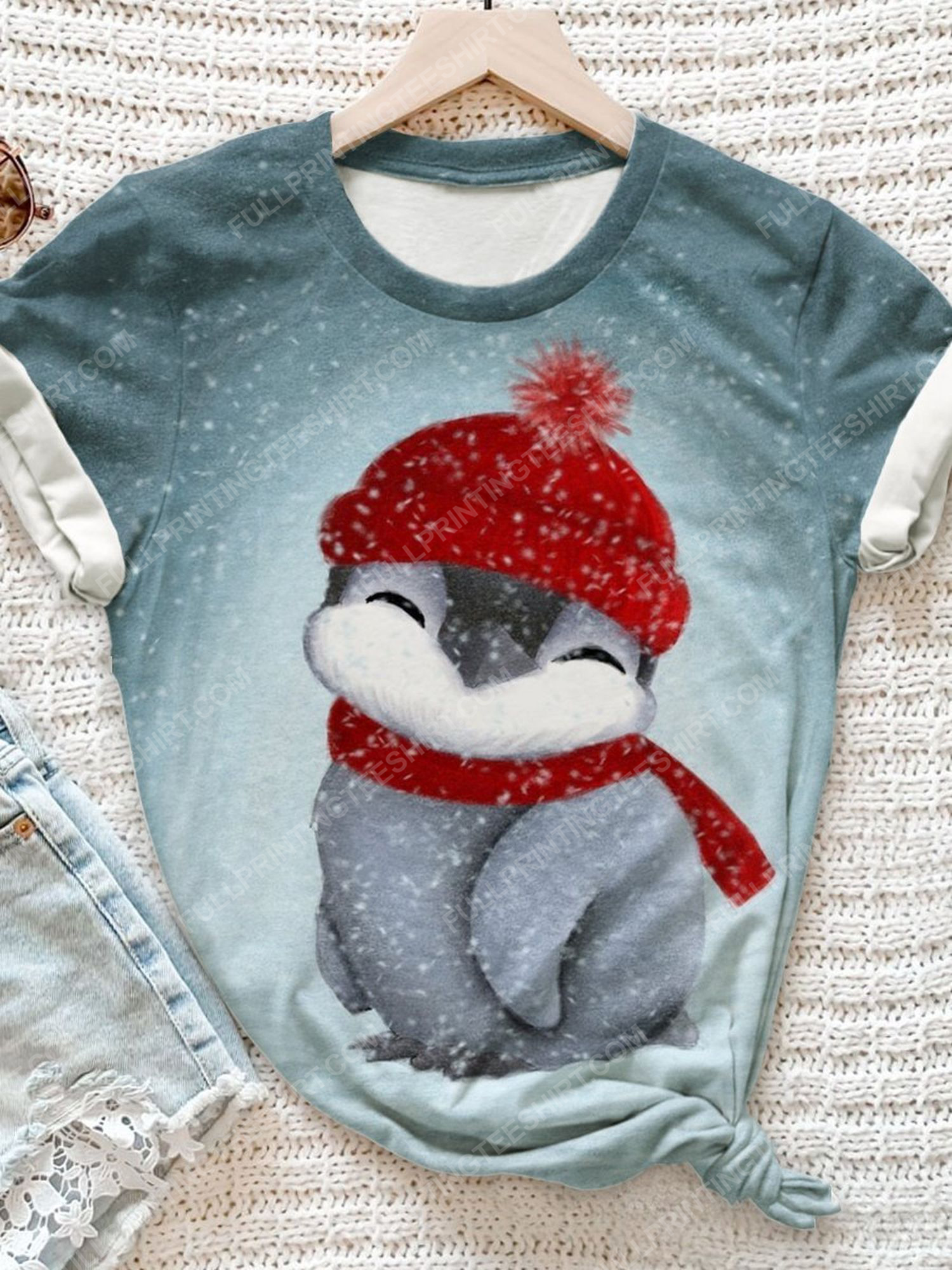 Christmas night baby penguin full print shirt