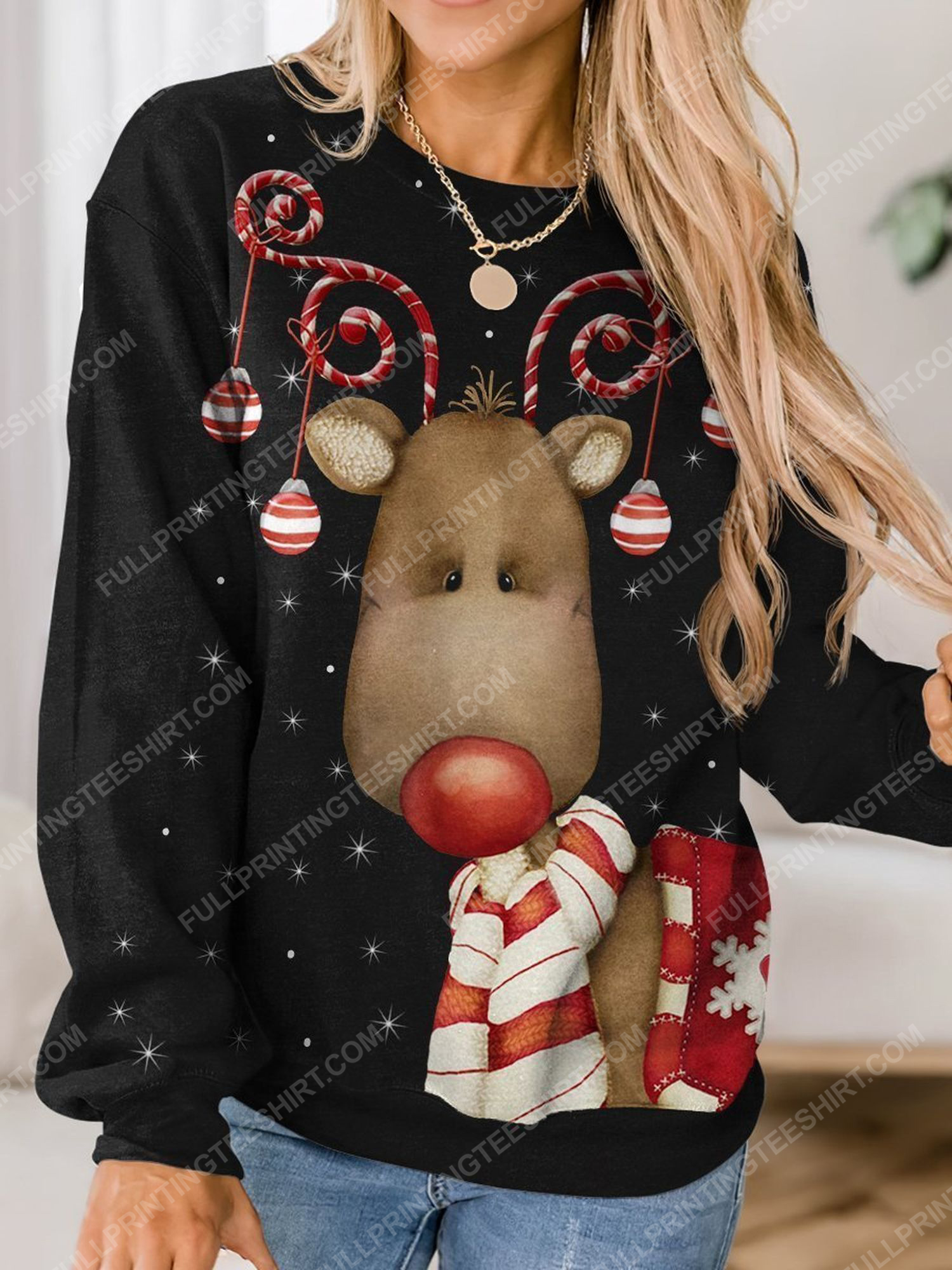 Christmas night reindeer and ornament full print shirt